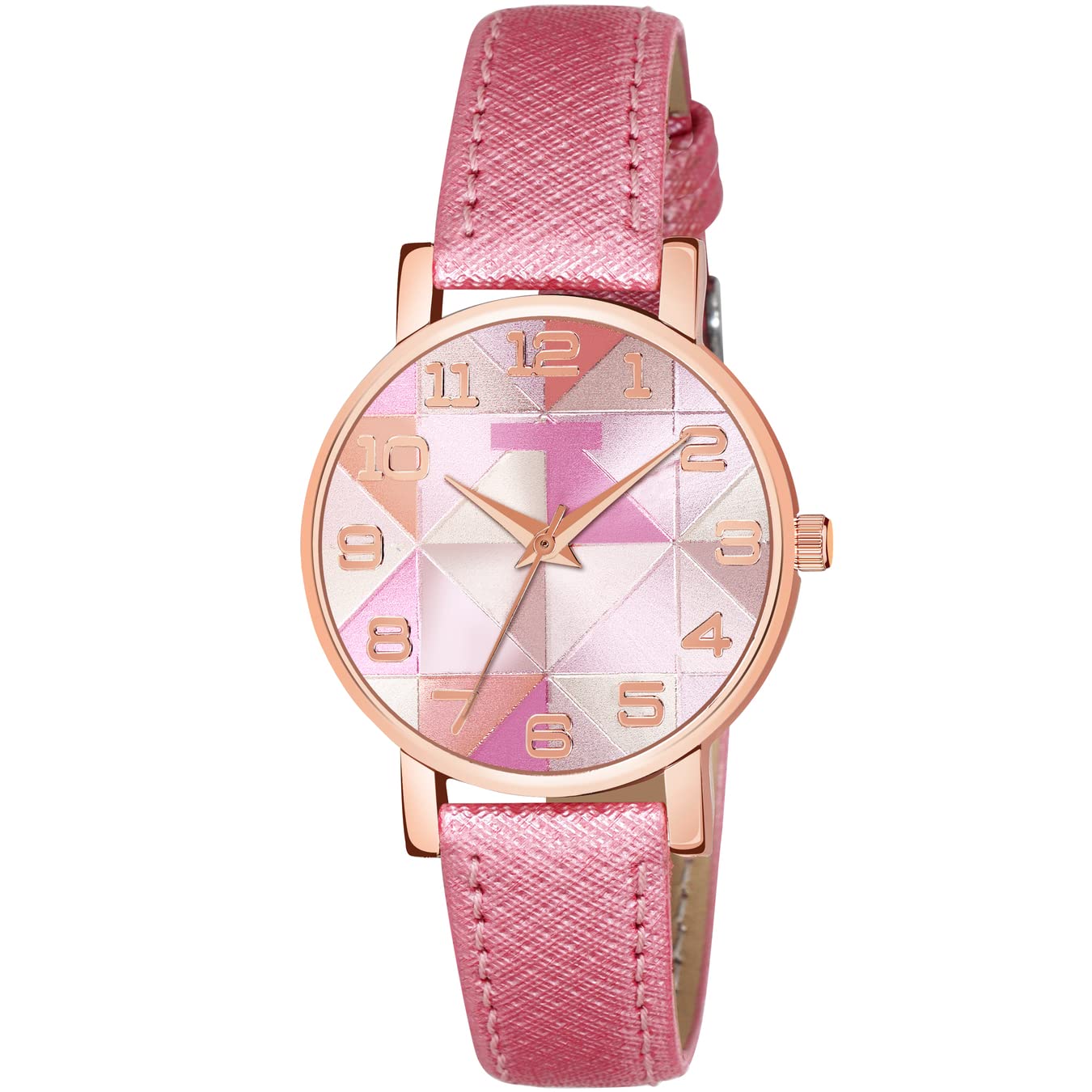 Shocknshop Leather Rose Gold Bazel Multicolor Geometric Dial Analog Wrist Watch For Women -Wch77 (Pink), Multi-Color Band (B0BV9TZQ8N) Amazon Price History, Amazon Price Tracker
