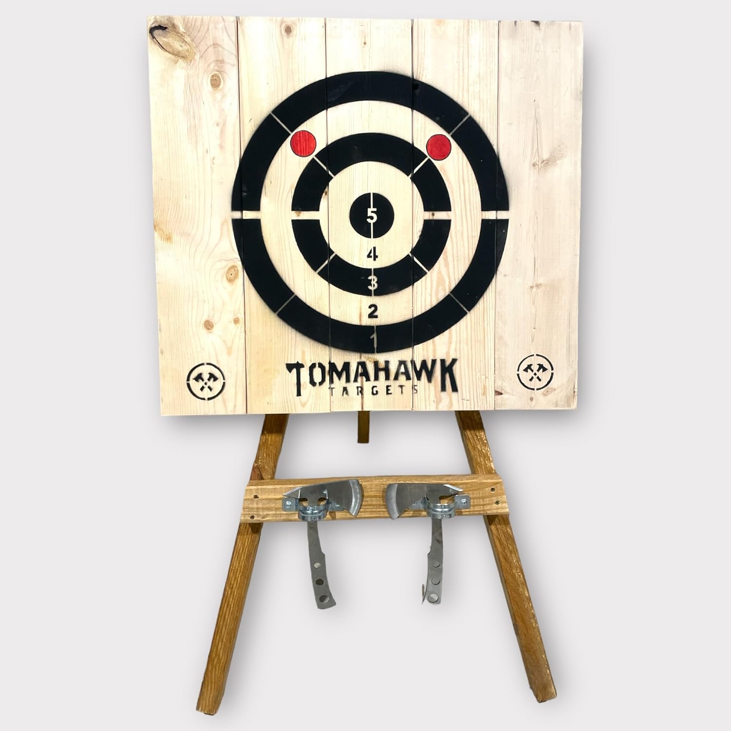 Tomahawk Targets - Large 4 Ring Wooden Axe and Knife Throwing Tripod Target Board and Stand, 4ft Tall (Axes not Included)