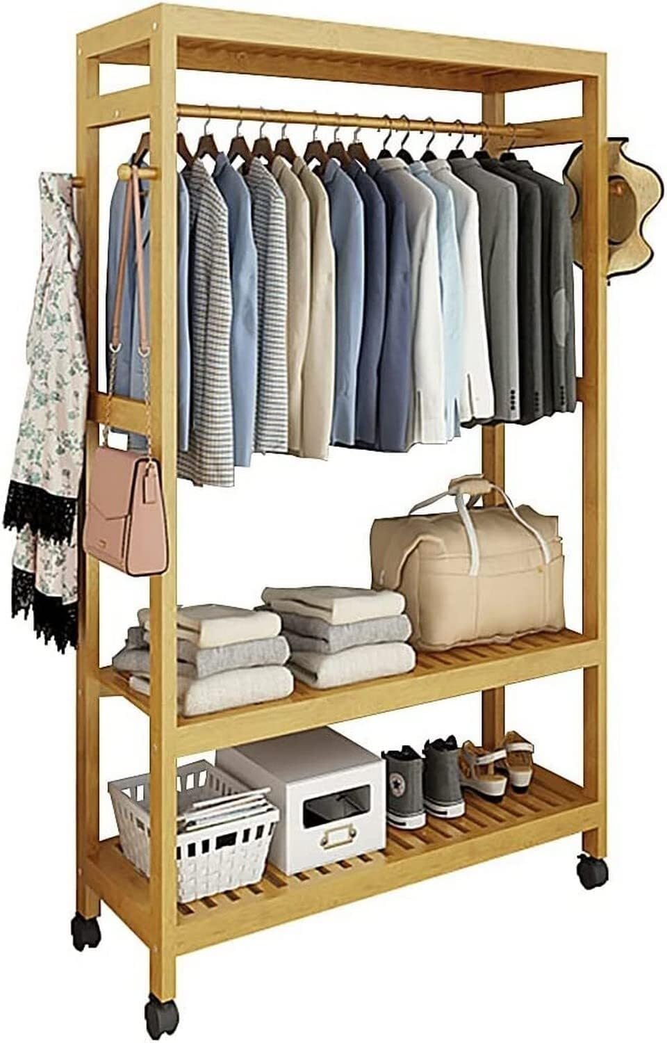 Porte-manteau sur pied en bois pour gagner de la place et ranger une chambre encombrée