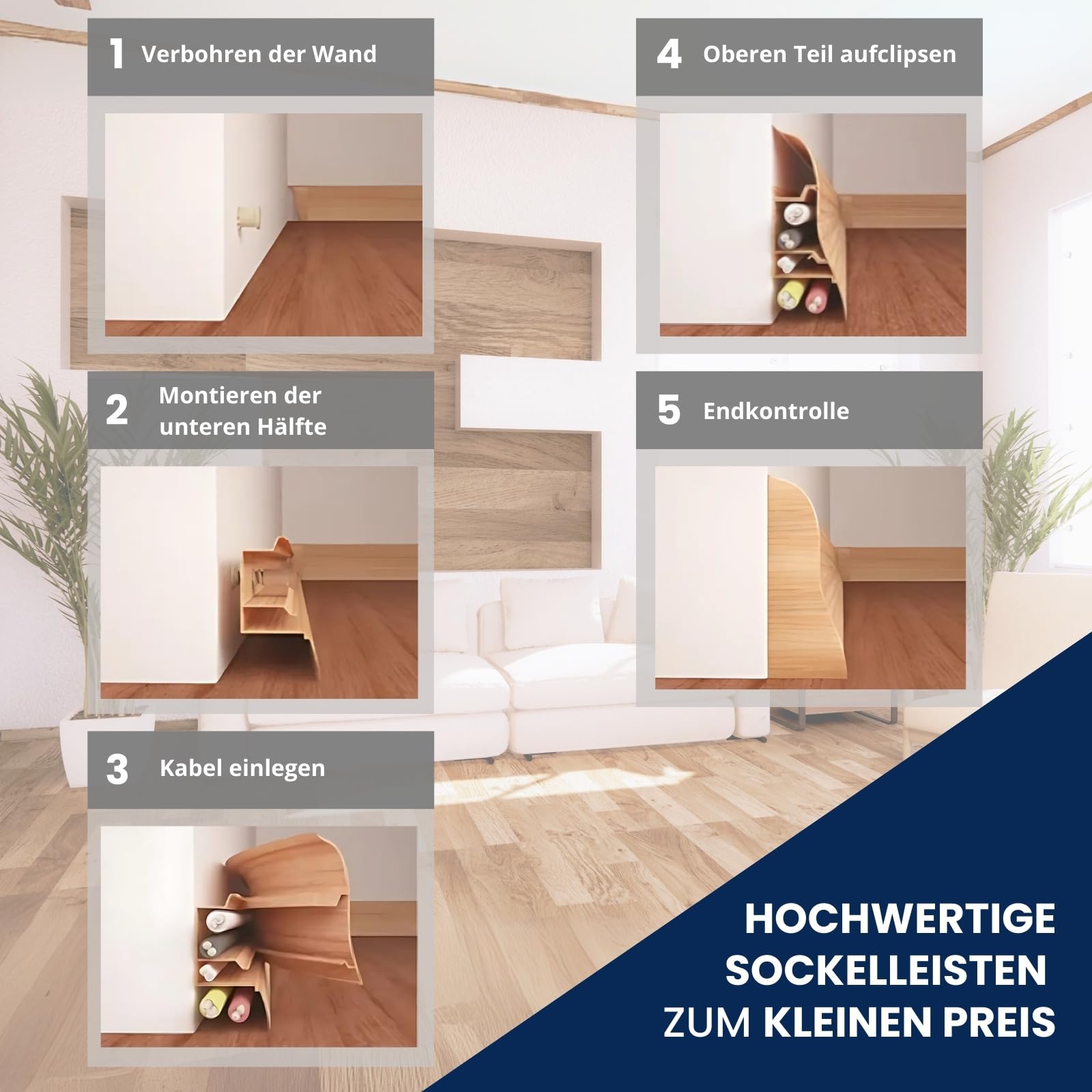 10er Pack Weiße PVC-Sockelleisten, Je 110 Cm – Wasserfest, Leicht Zu Montieren, Für Alle Böden & Räume