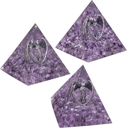 Miniatura 3 de Yatming - Pirámide de cristal de amatista de orgón con figura de ángel rezando de cobre, generador de energía positiva de ángel de la guarda