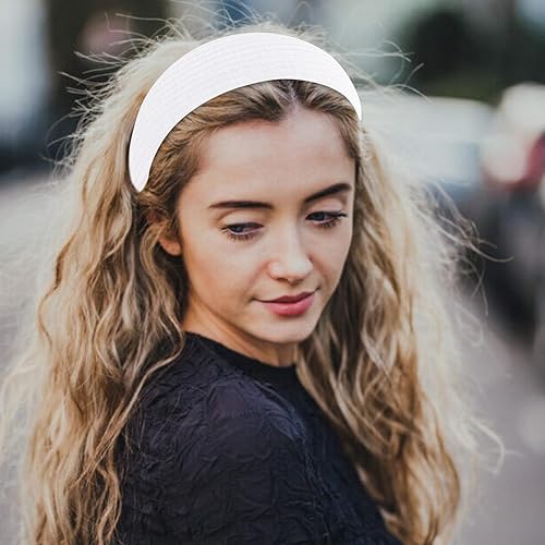 Miniatura 4 de ACO-UINT Paquete de 2 diademas blancas y negras para mujer, diademas anchas grandes para cabello de mujer, diademas gruesas antideslizantes con