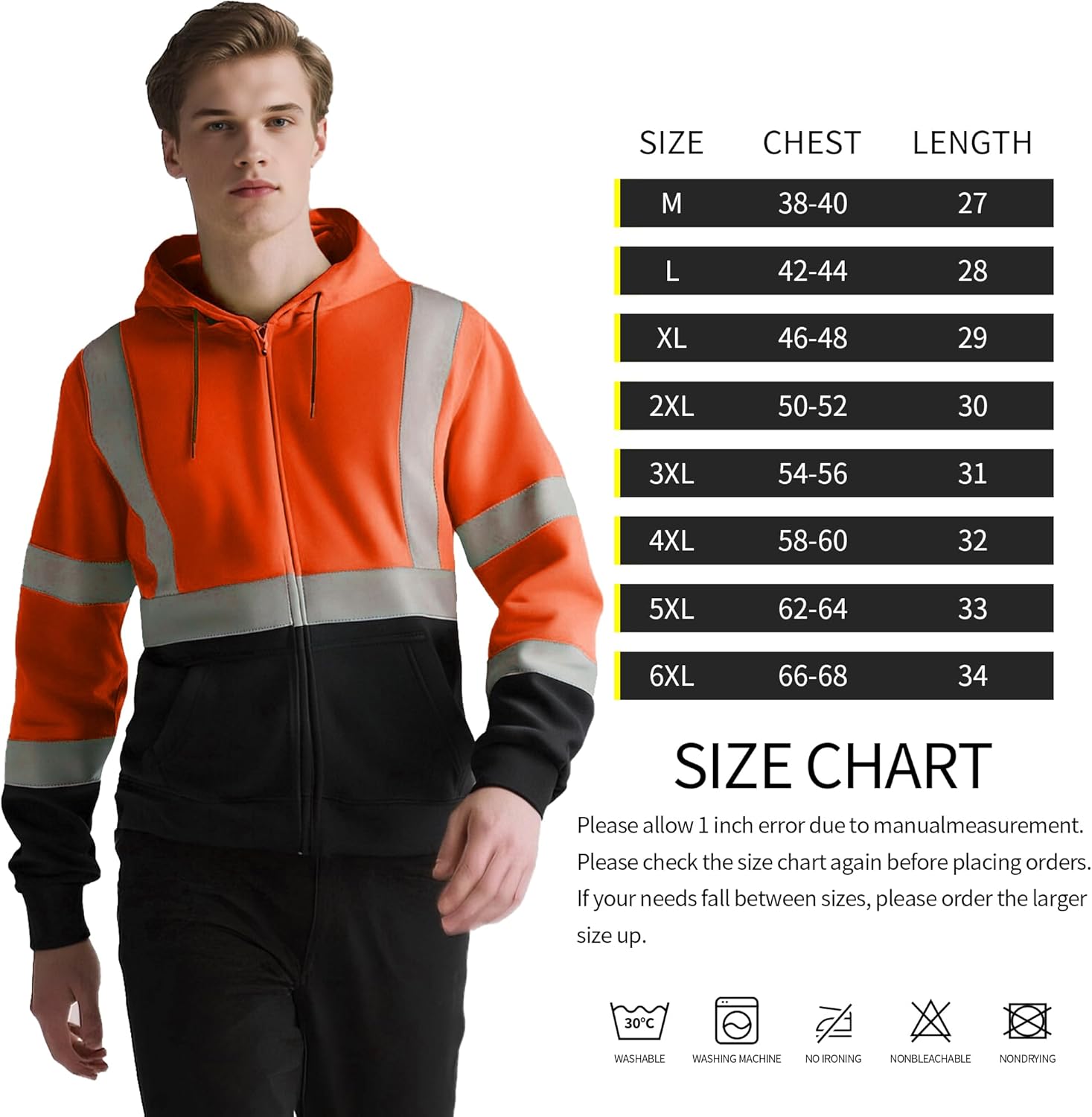 High Visibility Hoodie for Men Class 3 Hi Vis Safety Hoodies Reflective Construction Sweatshirt with Pockets