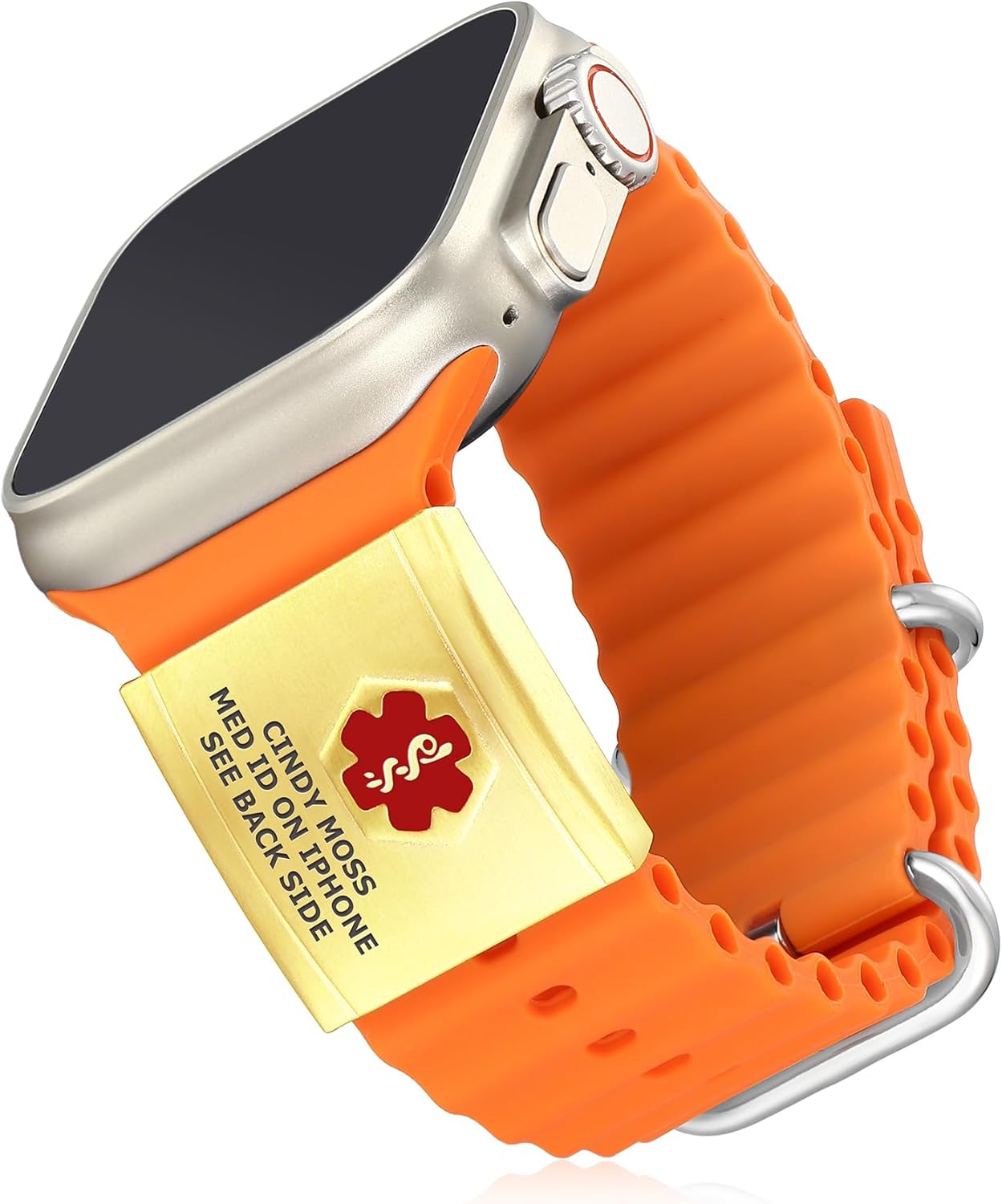 Divoti Laser Engravable Alert ID Badge for Apple Watch Ultra Bands - PVD Gold, Comfortable Stylish & Functional Design -Personalized Fitness Runners ID for Sport Smartwatch (Red)