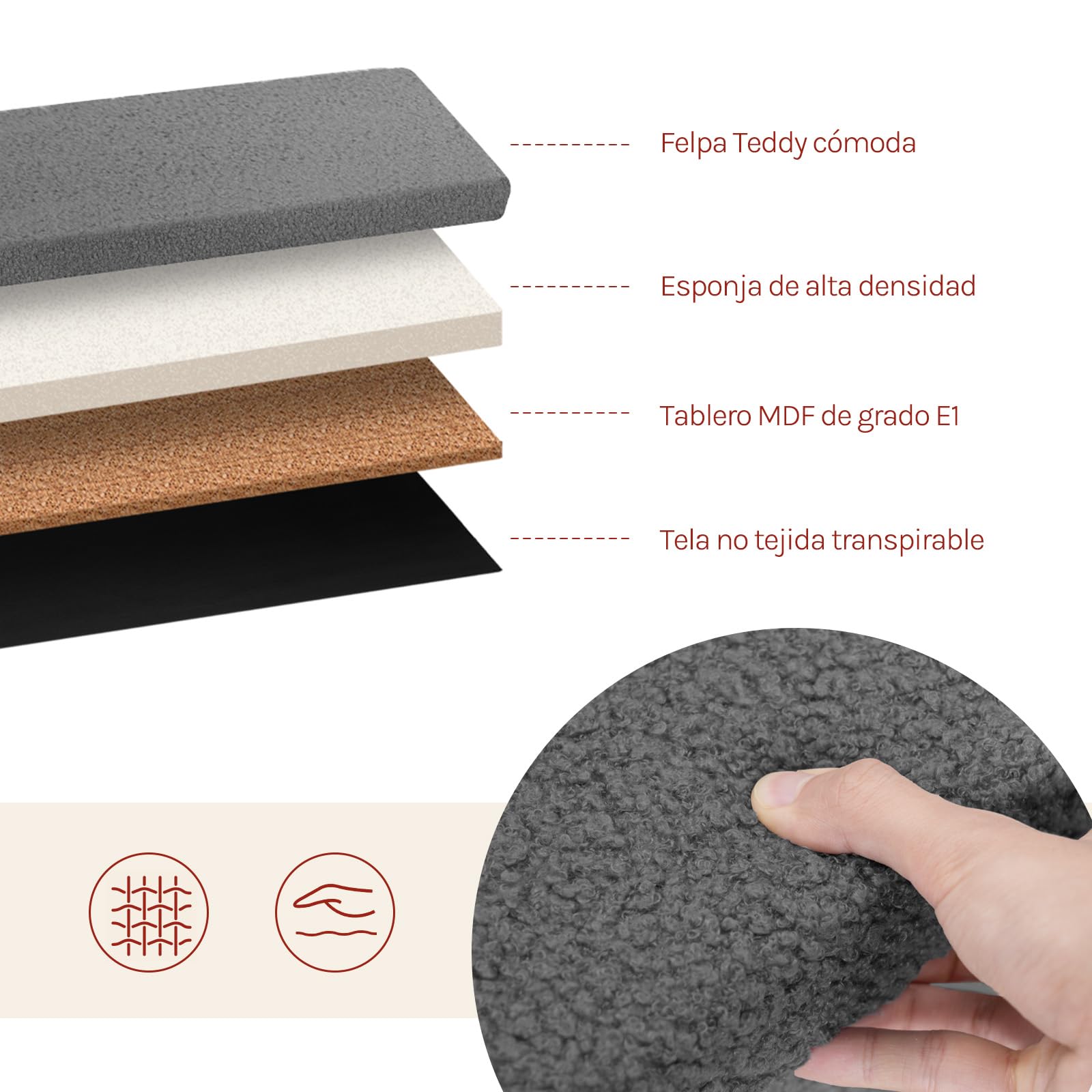 WOLTU Taburete Almacenaje Plegable, Baúl Almacenamiento, Taburete Puff Reposapiés para Sofá y Cama, con Tapa Extraible, Tapizado en Tela Polar Teddy, 80 L, 76x38x37 cm, Gris Oscuro