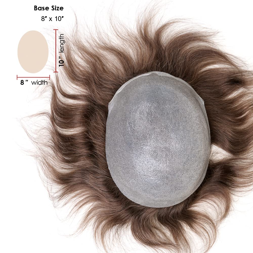 Lordhair Toupee for Men with 100% European human hair 8x10 inch Hairpiece for Men 0.06mm Super Thin Skin Hairsystem All V-looped Mens Toupee (Medium Dark Brown 4#(ASH)) - Image 3