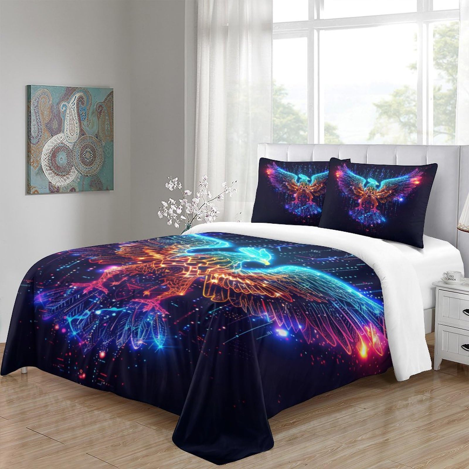 Stampato in 3D uccello Copertina Stampata Microfibra Disegnata Biancheria Da Letto Cura Facile Con 2 Federe,Double（200x200cm）, Per Ragazzi Adulti