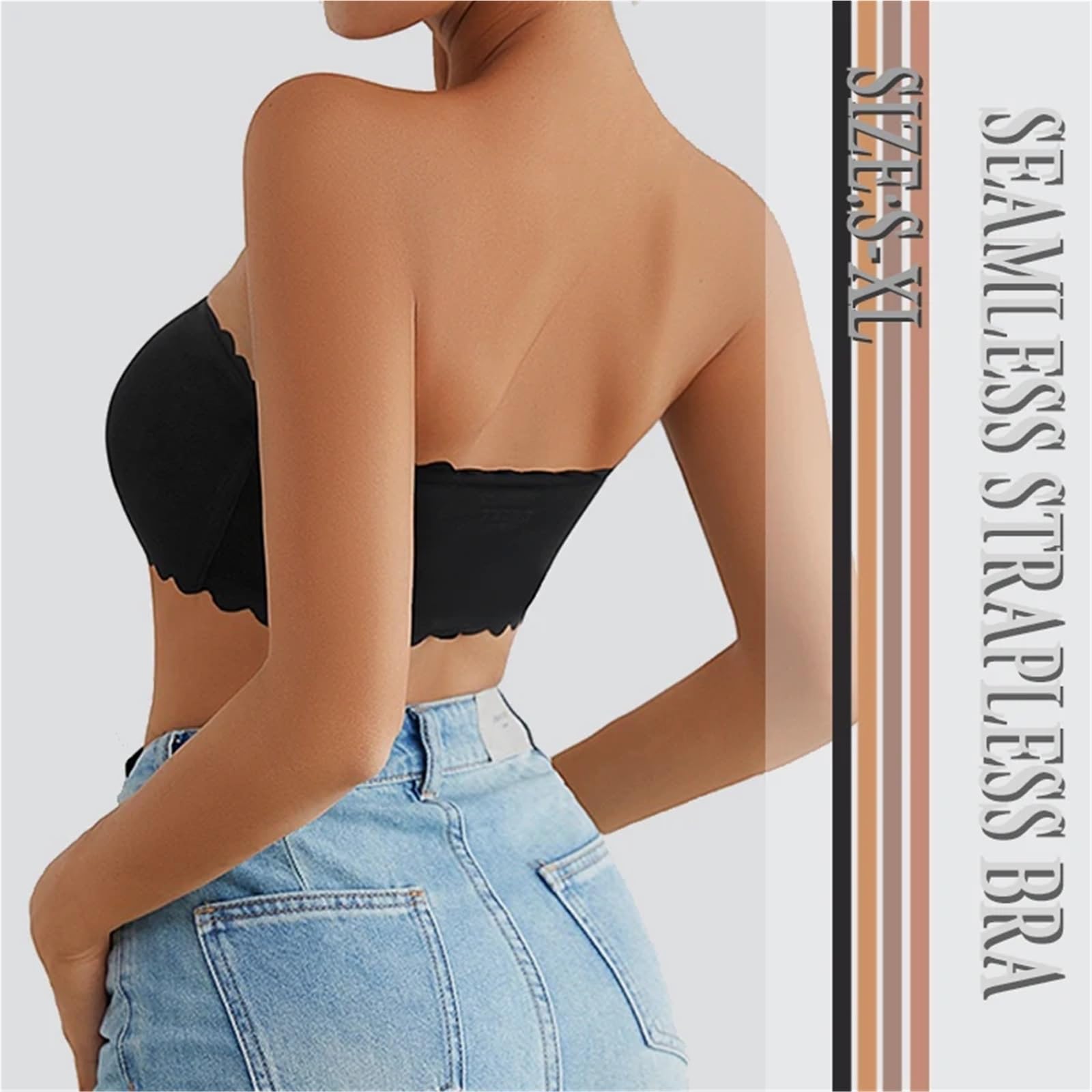 Reggiseno Invisibile Reggiseno a Tubino Senza Spalline con Bordo Ondulato, Cuciture, Scoperte, Lingerie da Donna