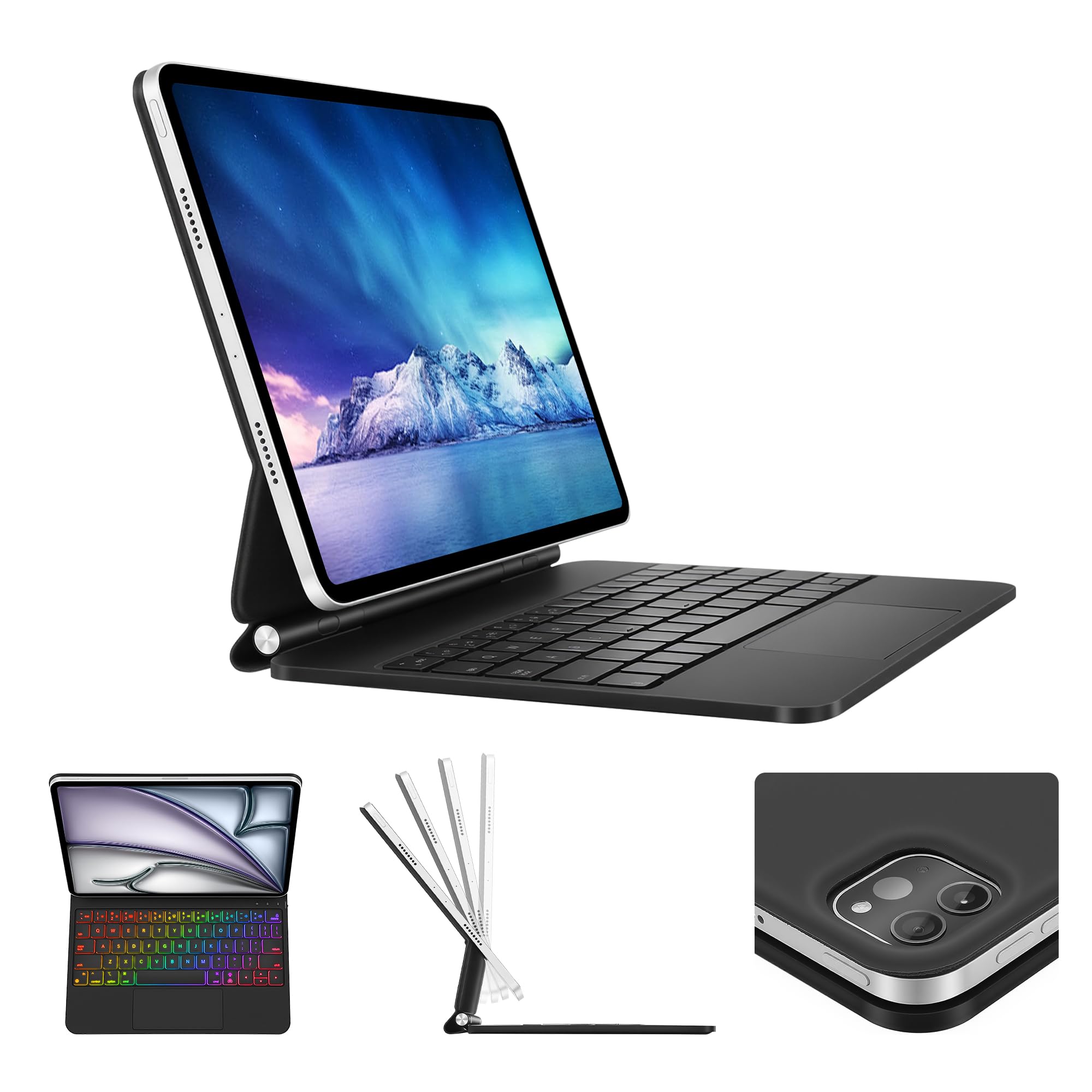 Funda con teclado para iPad 10ª generación 2022/11ª generación (A16) 2025, teclado mágico para iPad A16 (11ª generación) y 10.9 pulgadas (10ª generación), soporte magnético, trackpad integrado