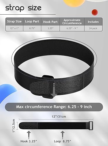 Miniatura 9 de Paquete de 24 correas de cable de sujeción reutilizables, ajustables, multiusos, correas de sujeción para cables, organizador de cables, correas de