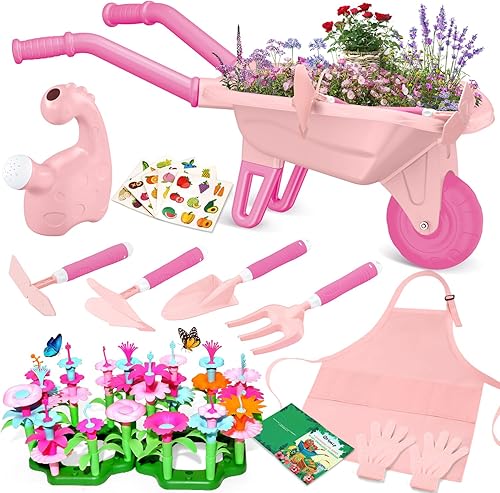 Miniatura 9 de 16 piezas de herramientas de jardinería para niños, juego de juguetes al aire libre con 93 piezas de bricolaje para jardín de flores, construcción