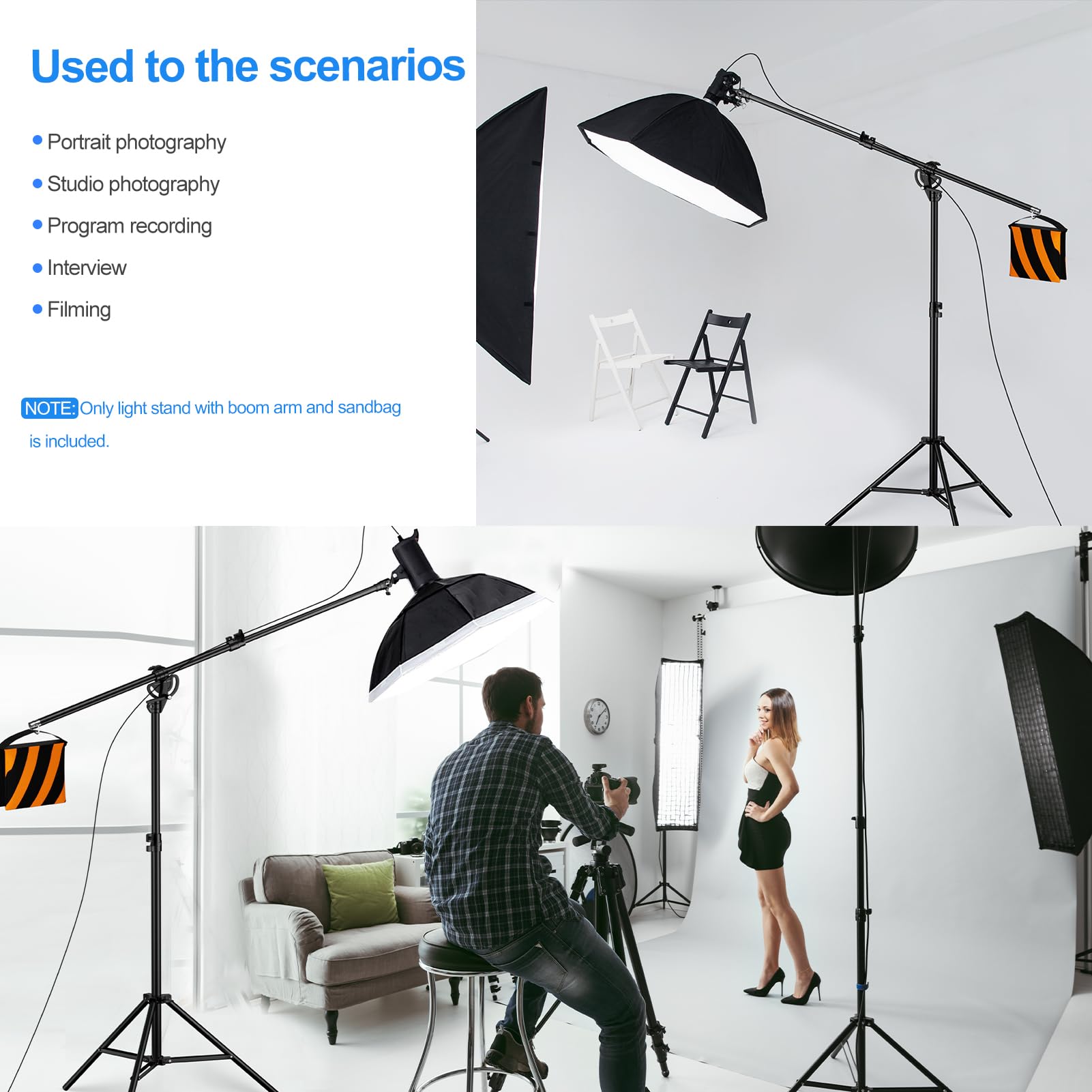 EMART Lichtstativ 400cm, Luftgepolstertes Aluminium Lampenstativ Licht Stativ, Verstellbares Stativ Galgenstativ Lichtständer für Softbox, Studiolicht, Blitz, Schirm