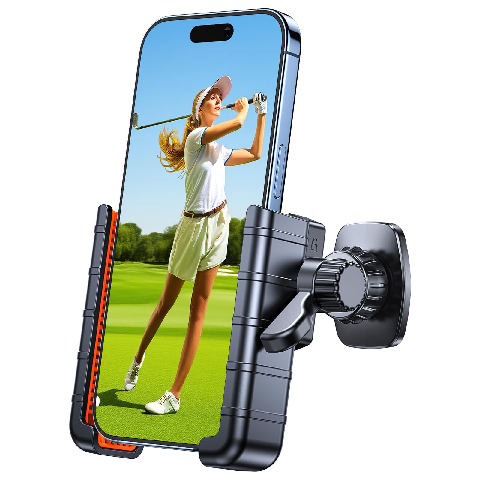 Coolpow Magnetic Golf cart Phone Holder Mount 360 Rotatable Golf Phone Mount Adjustable Cellphone Stand with Secure Lock