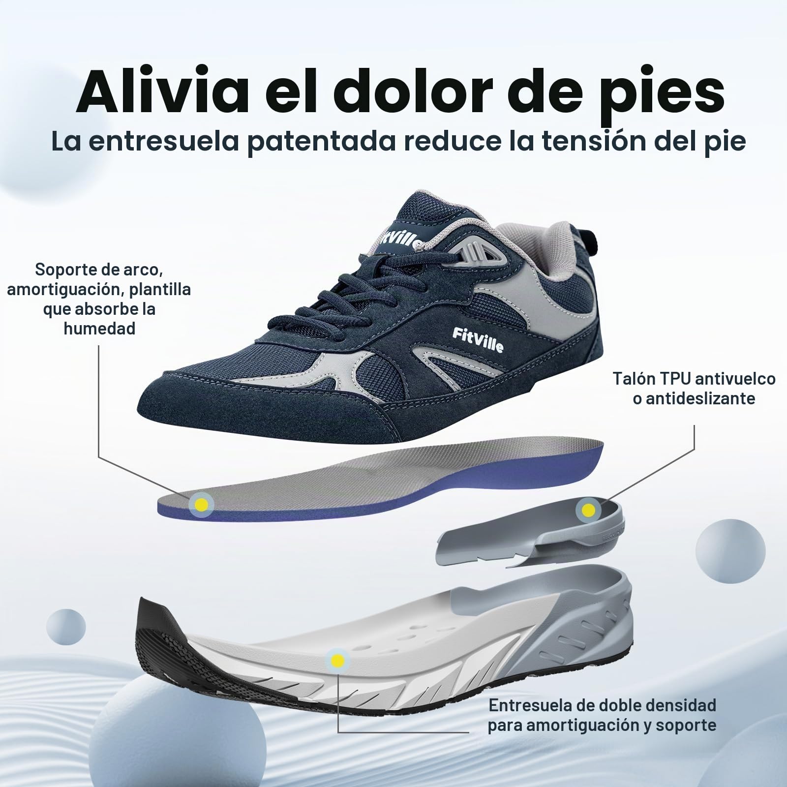 FitVille Zapatillas Extra Ancho Hombre Zapatos Deporte Antideslizantes Sneaker Running Transpirables Caminar