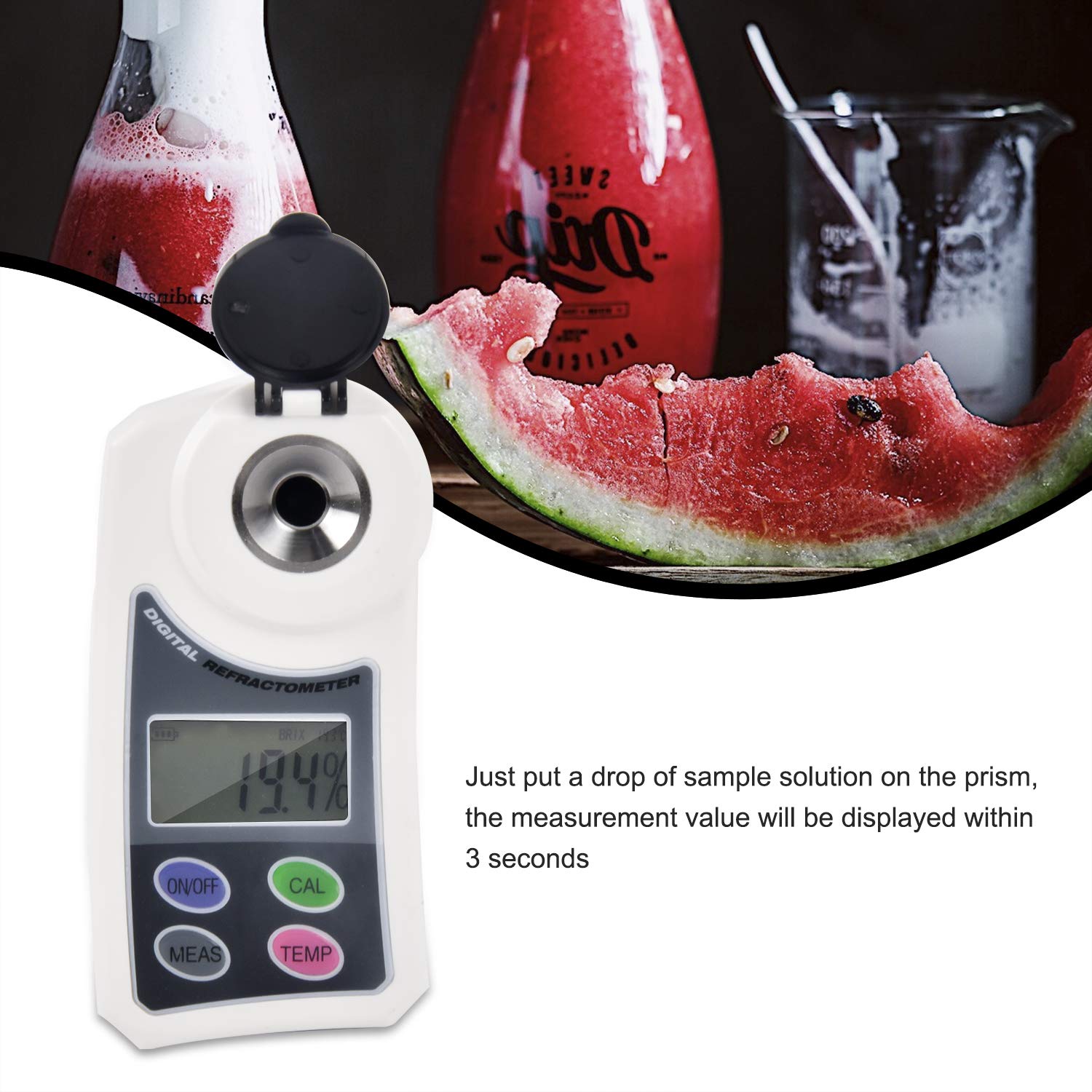 Refractómetro Digital Brix Sacarímetro electrónico portátil para medición del Contenido de azúcar en la Industria de Alimentos y Bebidas Rango de 0,0 a 55 por ciento con Prisma de