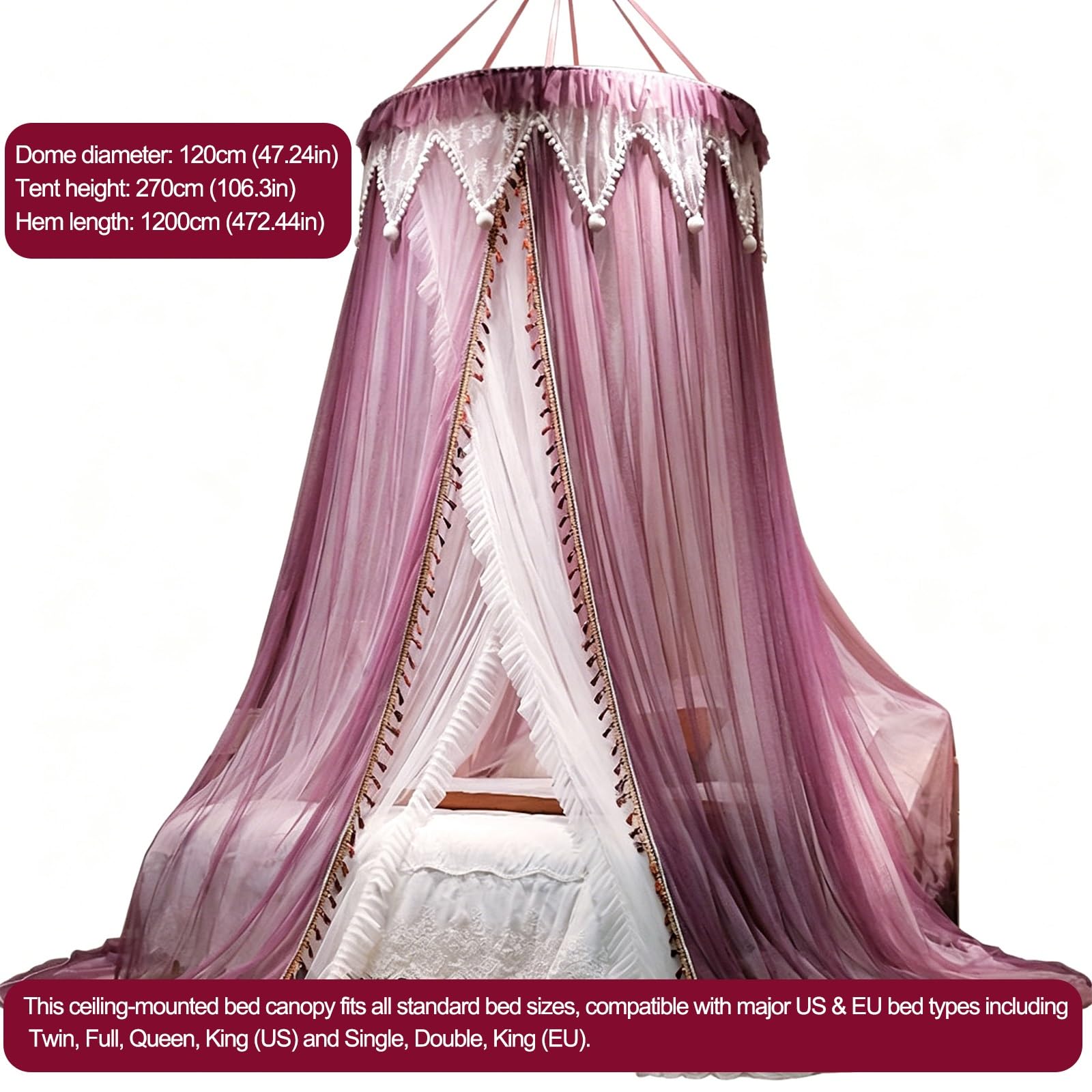 SARKEY Prinzessinnen Betthimmel,Bettvorhang,Feines Durchsichtiges Netz,Kuppelbetthimmel,für Mädchen Und Erwachsene,romantisch Für Hochzeit,Schlafzimmer,Dekoration(Dusty Purple)