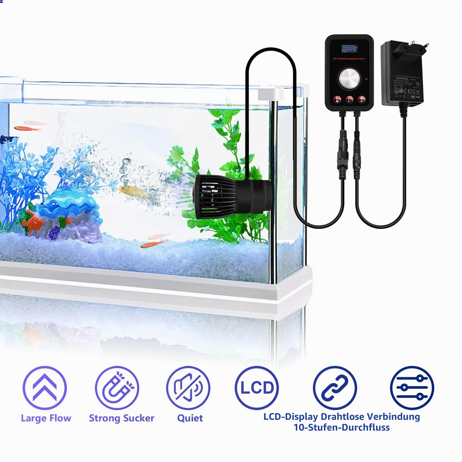 CONQUERALL 430-2160GPH 15W Wave Maker für Aquarium 24V DC Aquarium Wave Maker Sinuswellen Technologie Großer Durchfluss und Ultra Leise Geeignet für Süß- und Salzwasser