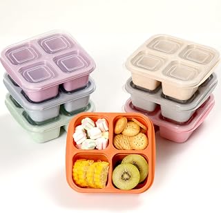 7 Pack Bento Box, 4 Compartment Lunchable Snack Containers with Lids for Meal Prep, School, Travel, Reusable Divided Lunch Food Container for Adults, Kids, Toddlers