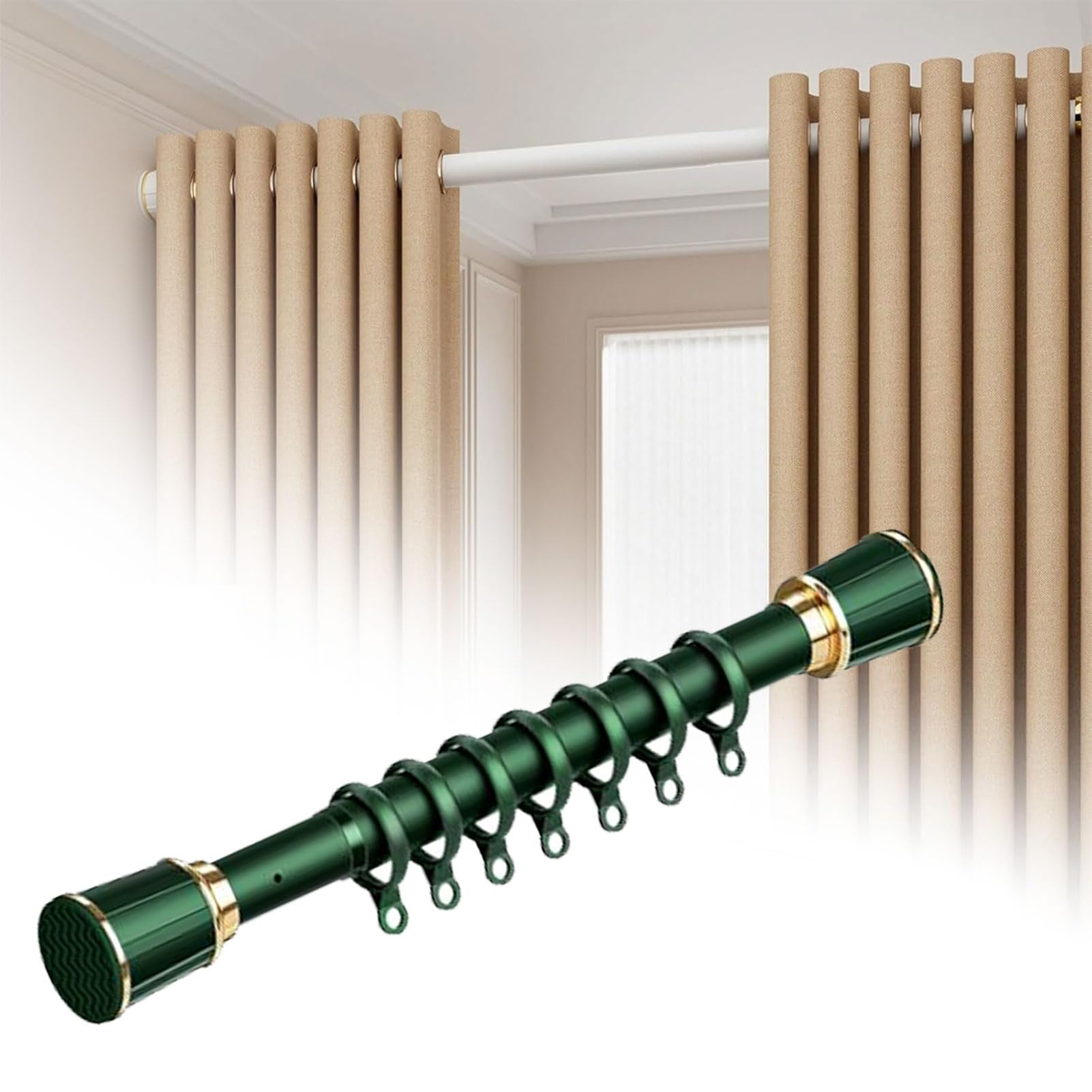 Ausziehbar Duschstange Duschvorhangstange, Einstellbar Ohne Bohren Gardinenstange Klemmstange Teleskopstange Spannstange Vorhangstange 110-190 cm / 43.3-74.8 in Grün