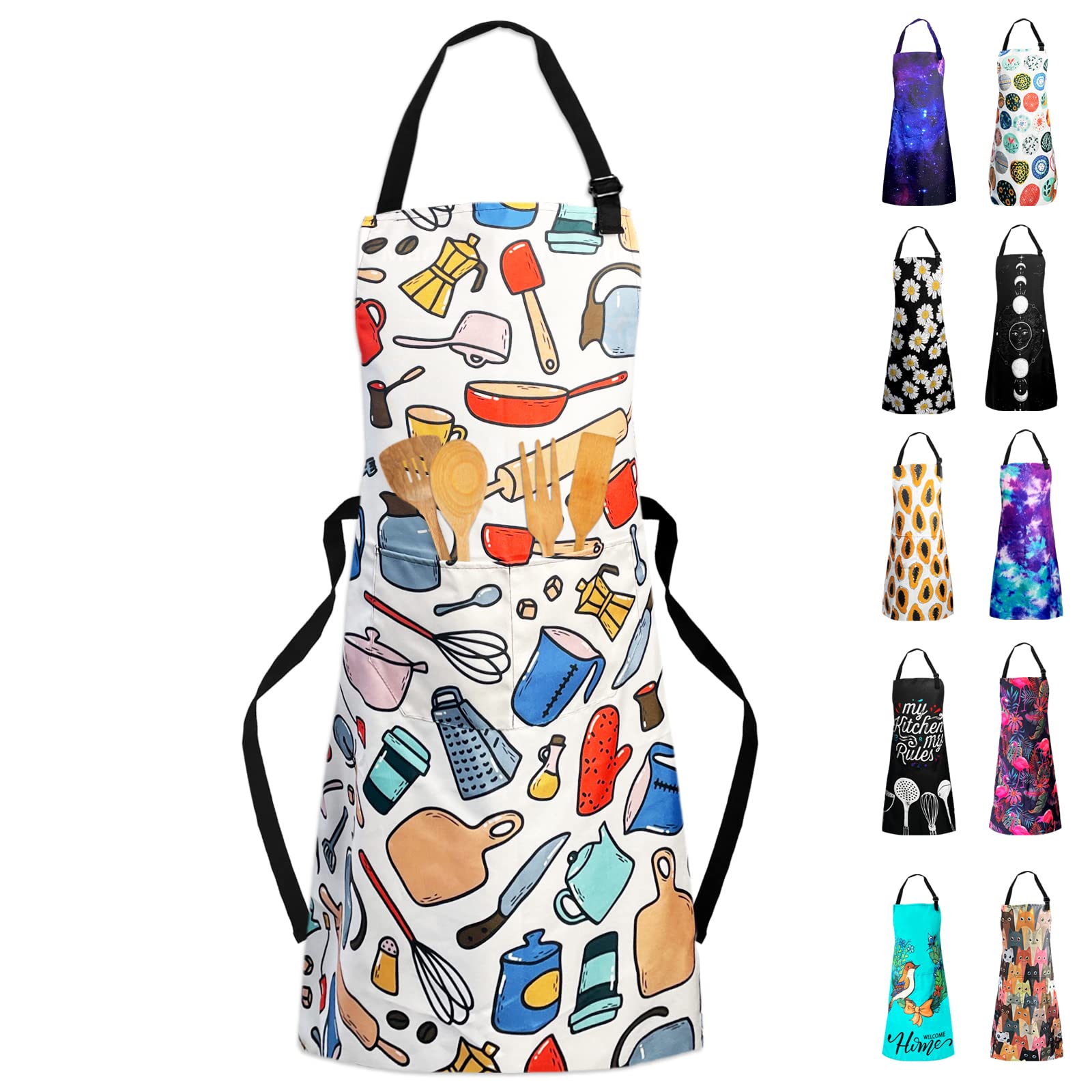Sosolong Adjustable Waterproof Apron Bib Apron with 2 Pockets Cooking Kitchen Aprons for Women Men Chef