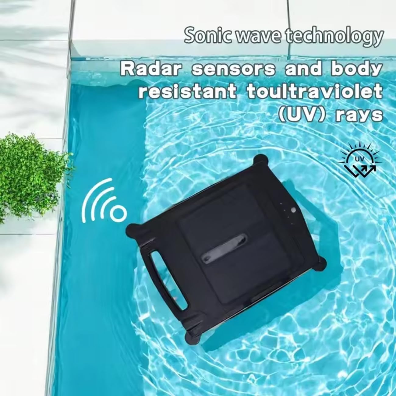 Robot pulitore per piscine senza fili Skimmer per piscine con batteria da 2500 Mha/Cestino per detriti di grande capacità, batteria e alimentazione solare, 5-10m/minuto, capacità di filtraggio 80㎡
