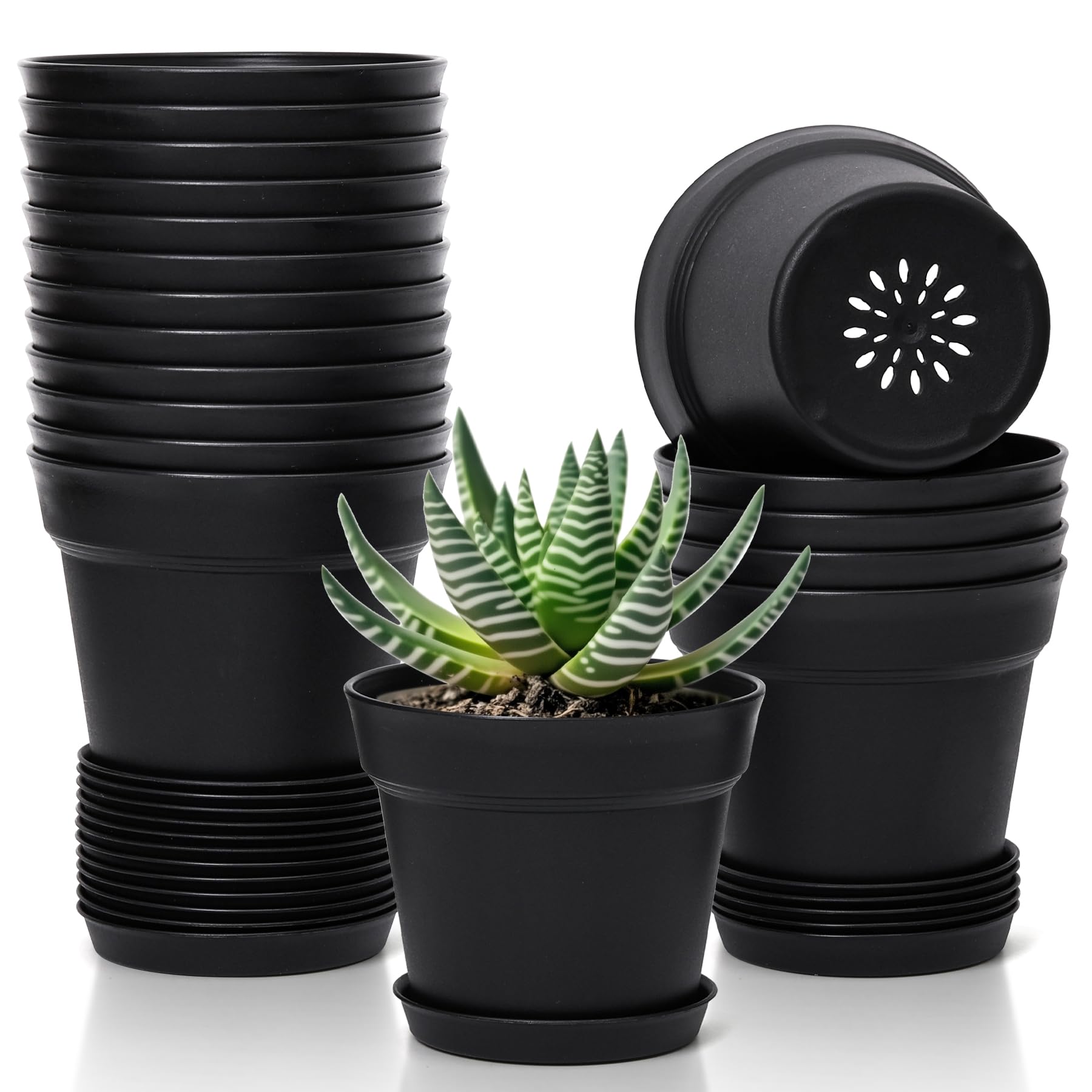 Amazon.com: T4U Flower Pots 18-Pack, 5 Inch Plant Pot with Saucer and  Drainage Hole, Durable Plastic Flower Pots, Small Pots for Plants, Violet,  Succulent and Indoor Plant Decorative (18 Pack 5" Pot,