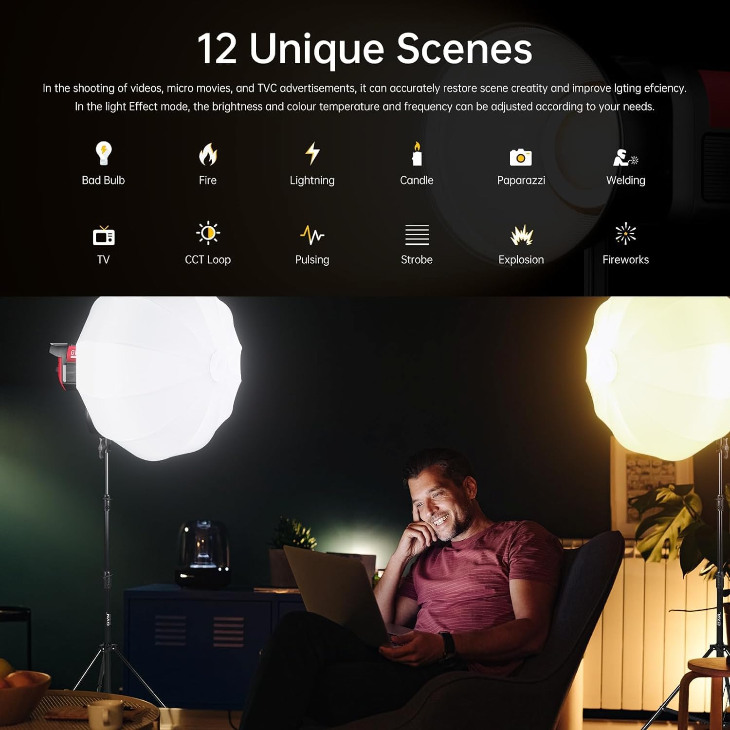 GVM 300 W LED Videoleuchte mit Softbox, Bowens LED Fotografie Dauerlicht Studiolicht, Bicolor 2700K~6800K Video Beleuchtung LED für Studio Video YouTube Film, 65000Lux/1m Fotolicht App Steuerung