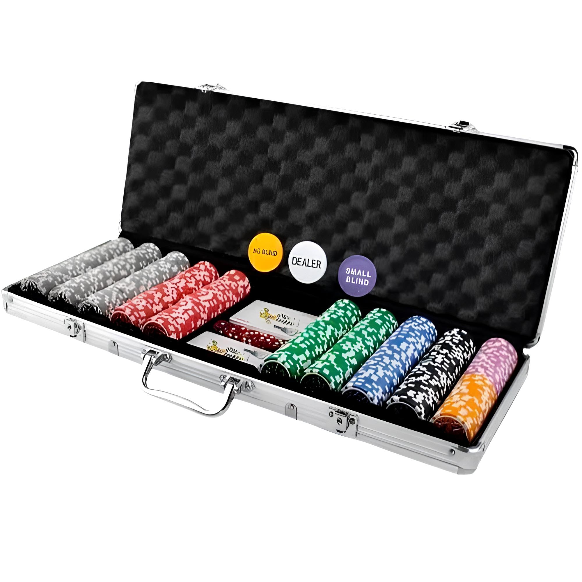 Generico Set Valigetta Poker 500 Chip Fiches Alluminio 2 Mazzi Texas Hold'em Blackjack