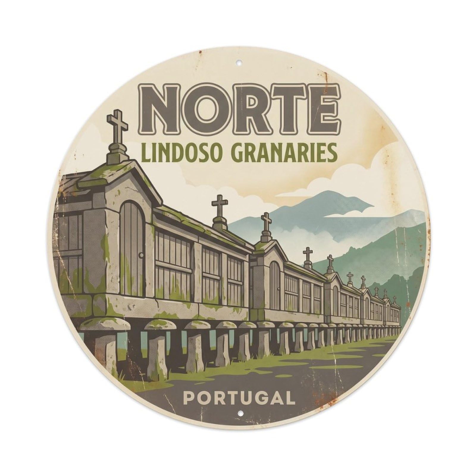 Olhnbad Style Portugal Norte Espigueiros Granaries Landmark Metal Tin Sign