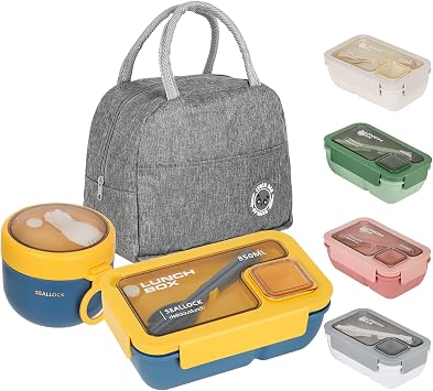 Lunch Box Adults, Bento Box Set with Lunch Bag, Utensils, Oats Container