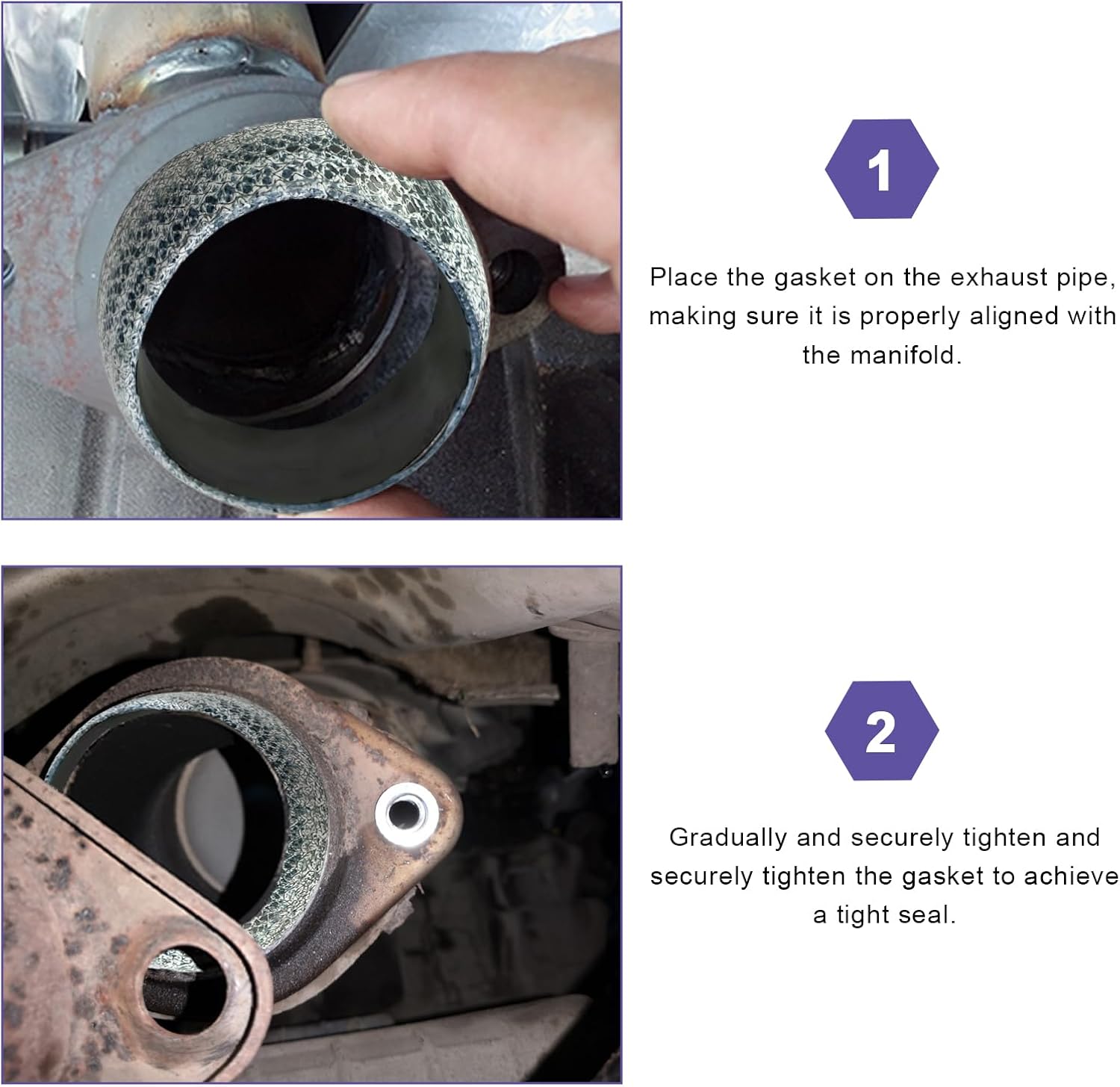 2 PCS ID 60mm Car Exhaust Gasket, Premium Graphite Exhaust Manifold Flange Gasket Seal Muffler Ring, Leakproof Downpipe Tail Pipe Donut Gaskets Replacement for Most Vehicles