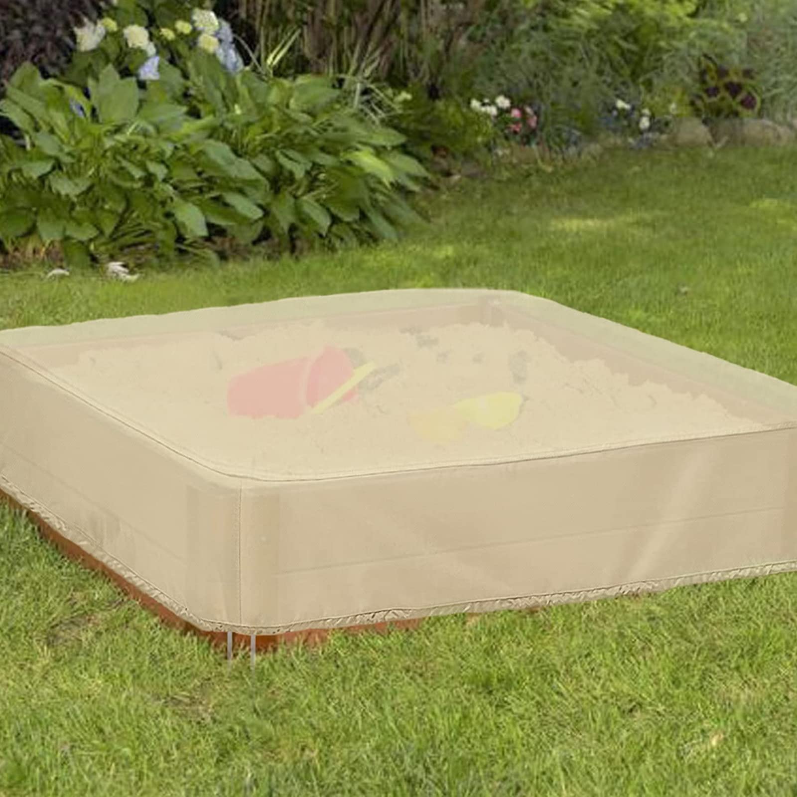 Osłona piaskownicy Wodoodporna, pyłoszczelna ochrona UV Kwadratowa osłona basenu ze sznurkiem Osłona piaskownicy Unikaj zanieczyszczenia piasku i zabawek, 200x200 cm, beżowy