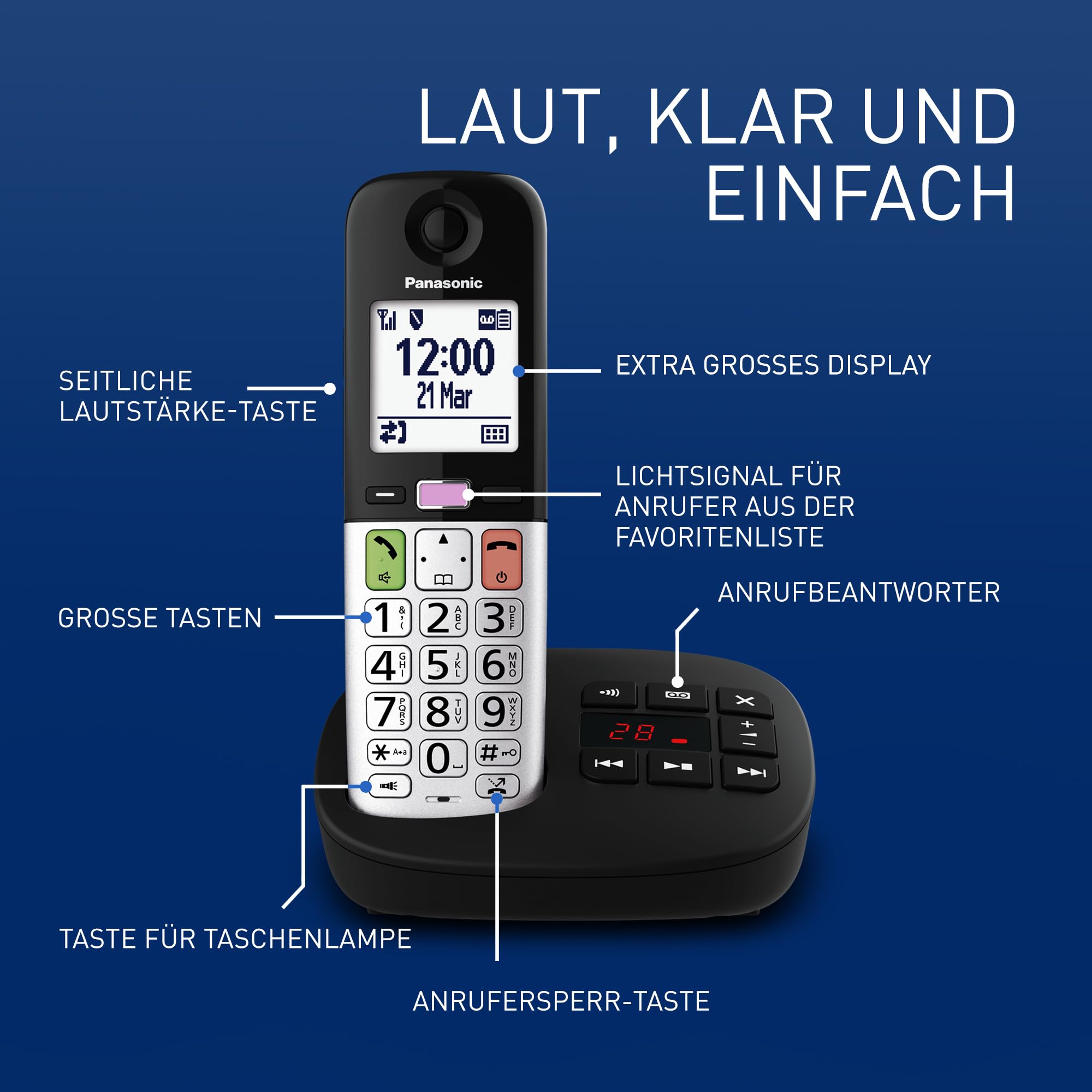 Panasonic KX-TGU430EXB digitales schnurloses Telefon mit Anrufbeantworter – Bild 2
