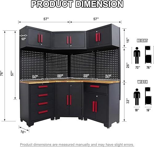 Miniatura 3 de Sistema de almacenamiento de armario de garaje rojo, juego de taller de esquina de 10 piezas, armario de garaje y sistema de almacenamiento para