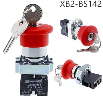 XB2-BS142 Key Emergency Stop Rotary Push Button Switch 2 Position Locking 22mm 1NC 2NC 1NO/1NC Mushroom Head Button (Color : XB2-BS142, Size : 2NC)