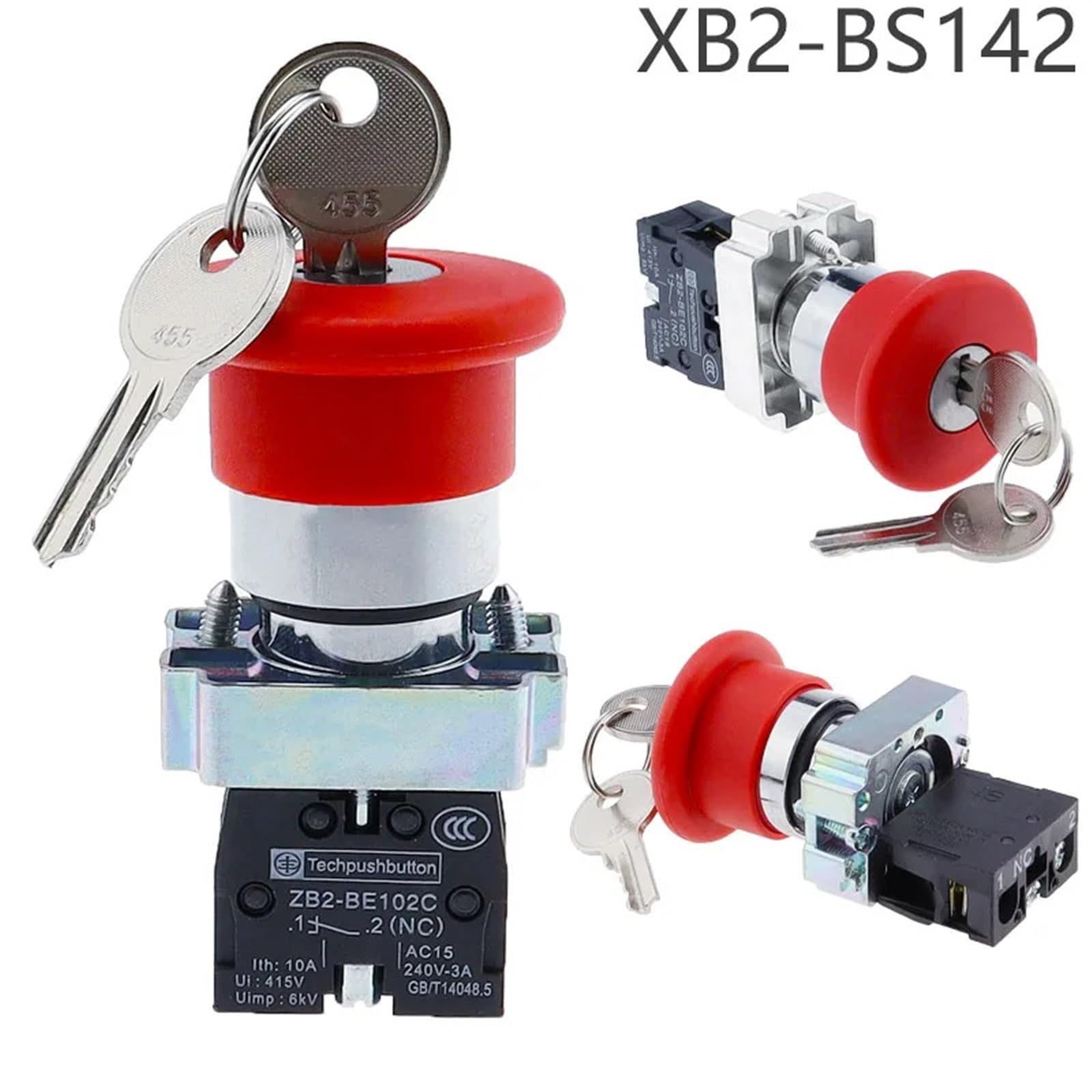 Interrupteur Arrêt D'Urgence Bouton Champignon Rouge Avec Clé ZB2-BS142C - Montage 22mm