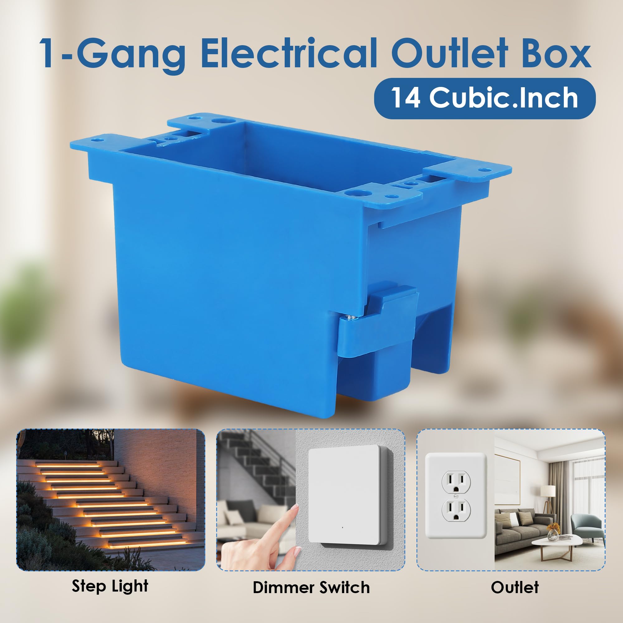 Paquete de 20 cajas de toma de corriente eléctrica de una sola banda de 14 pulgadas cúbicas, caja de interruptor, caja de enchufe de plástico, extensores de caja de salida eléctrica para aplicaciones