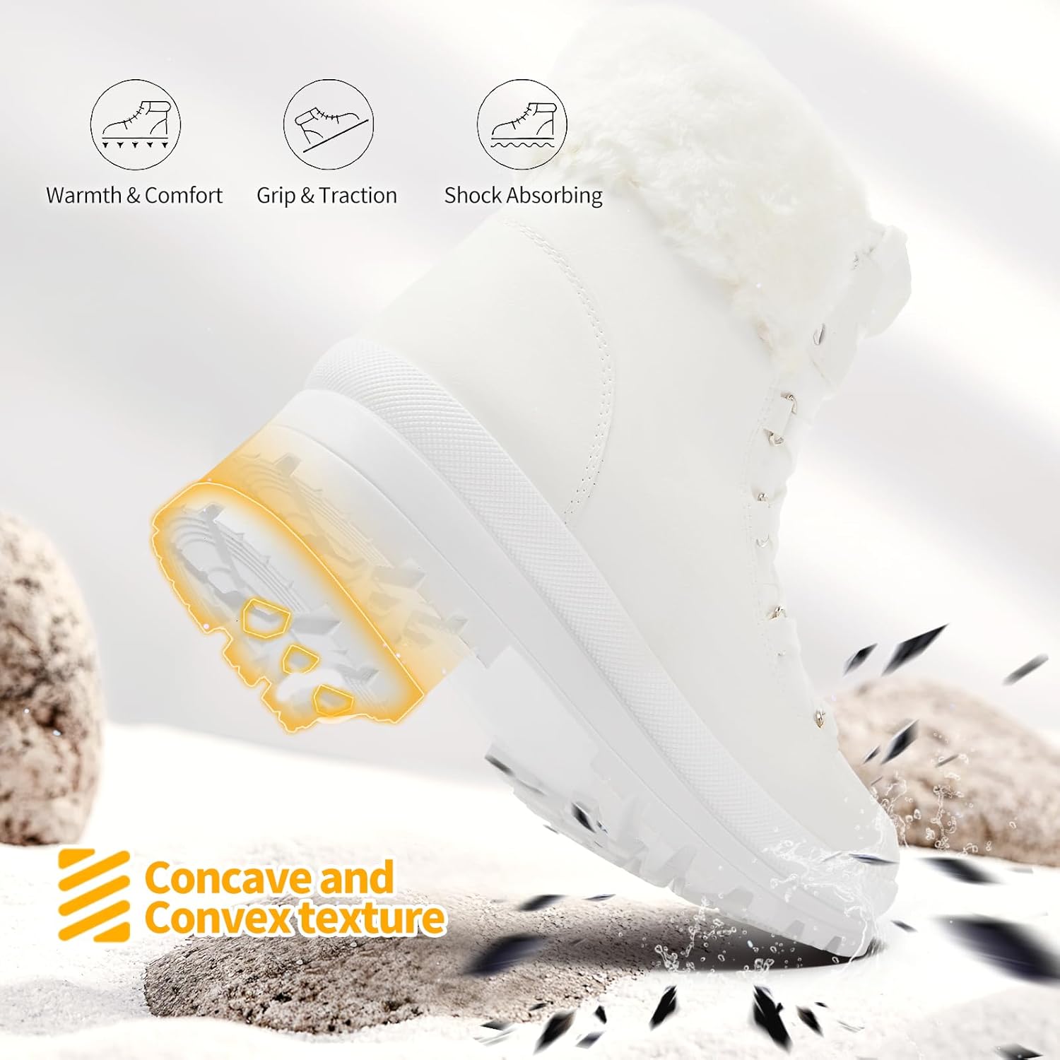 hash bubbie Women's Fuzzy Mid-Calf Boots Lace up Snow Boots for women Non Slip Combat Boots Black Winter Boots White Combat Boots(Waterproof,Zipper) - Image 6