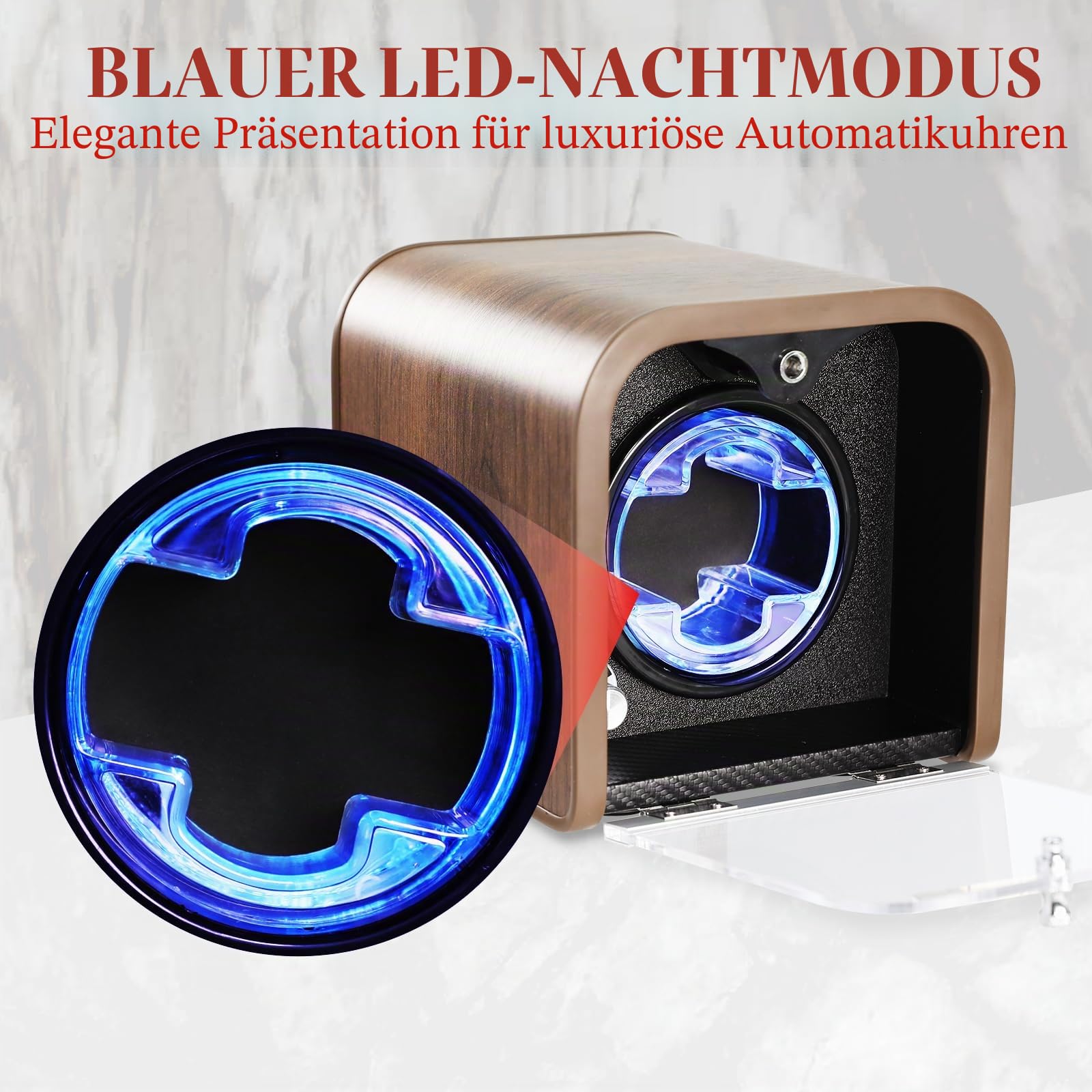 GAIN EXPRESS Automatik Uhrenbeweger, Einzel-Uhrenbeweger mit 4 Rotationsmodi Watch Winder mit Blaue LED-Beleuchtung, Schaumstoffpolster, Uhrenaufbewahrungsbox für Automatikuhren