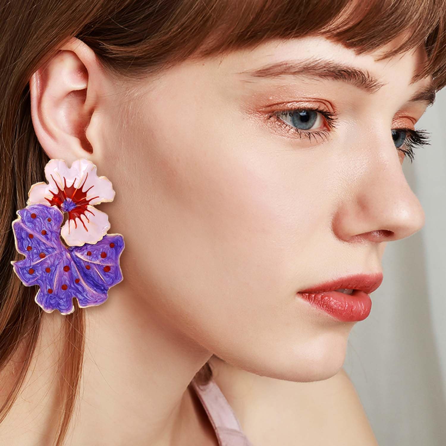 Large Flower Earrings Studs Dangle Enamel Statement Earrings Big Exaggerated Floral Earrings Jewelry for Women - Image 4