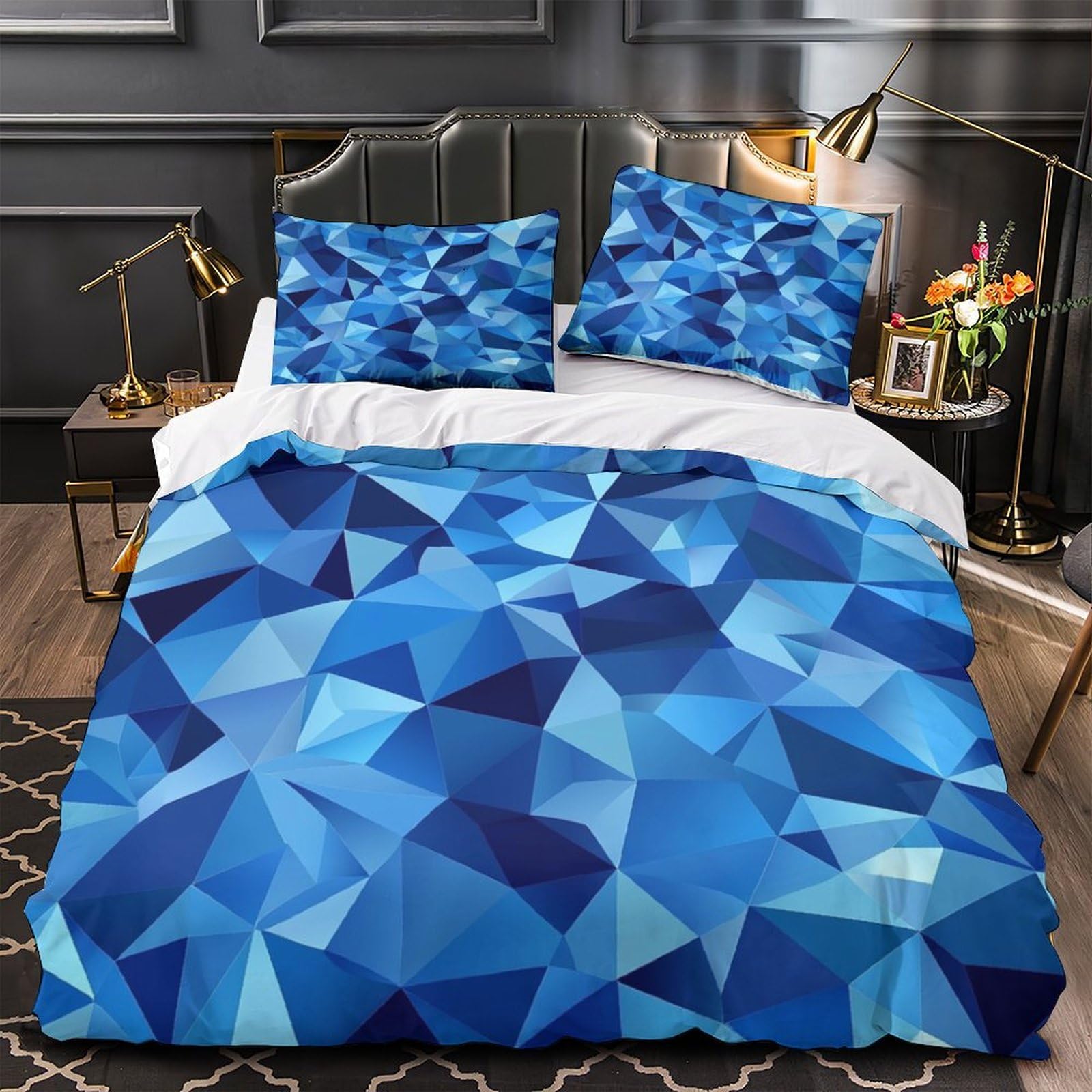 Drap de couette bleu géométrique 3D pour transformer votre chambre adulte en cocon