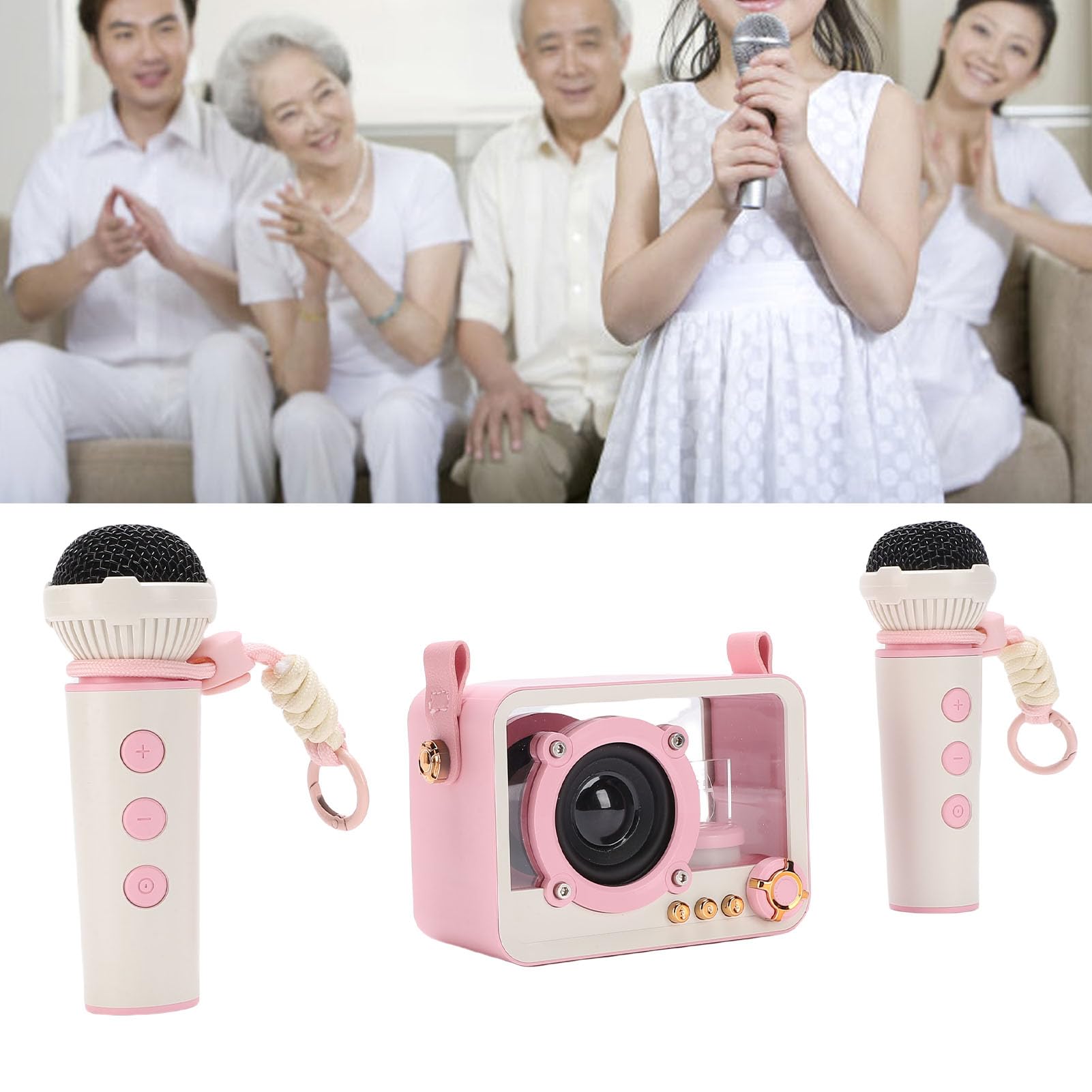 CHICIRIS Attrezzatura portatile per karaoke, microfoni senza fili, altoparlante da 10 W con LED per feste a casa e viaggi all'aperto per bambini (PINK)