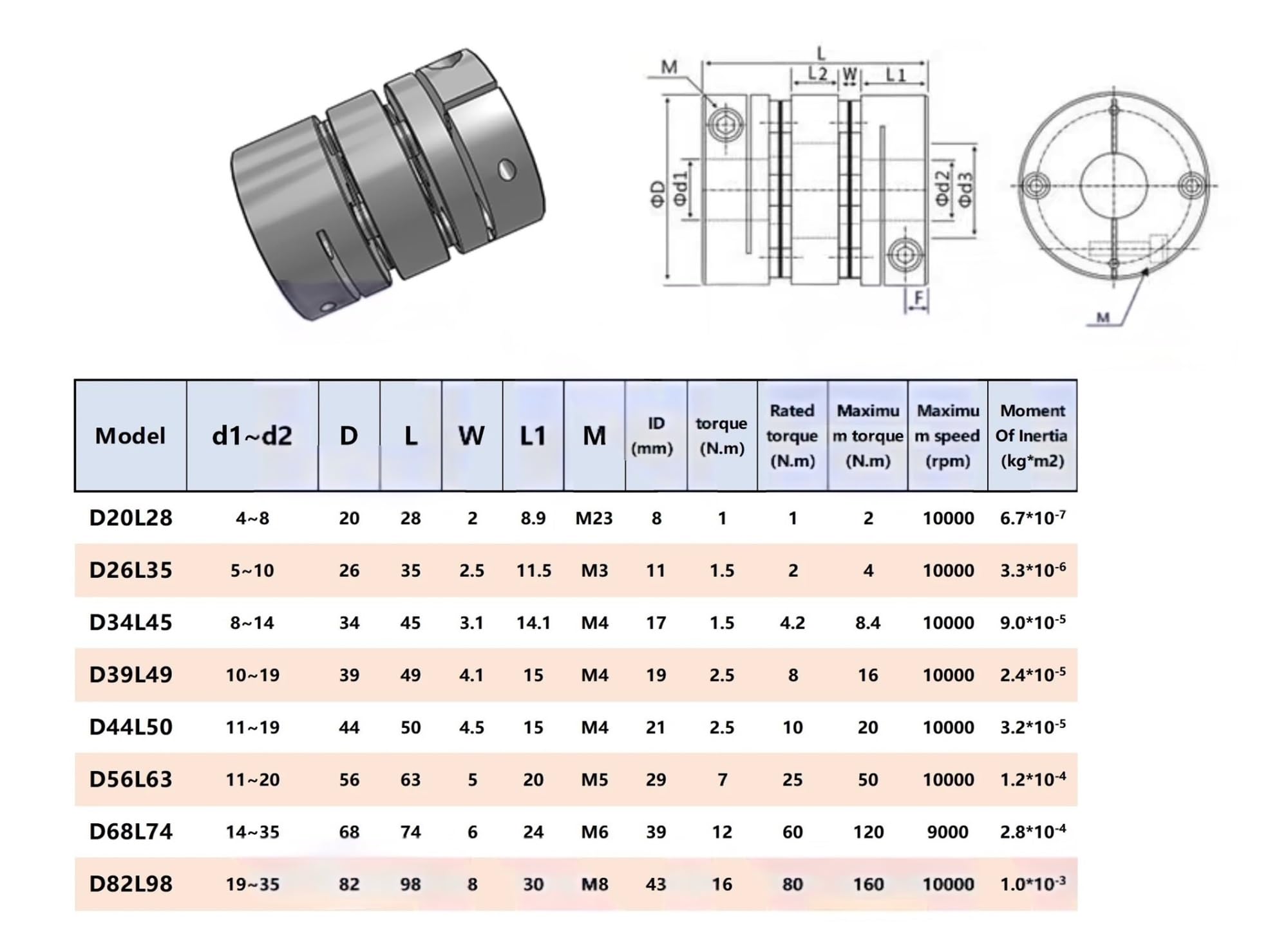 Accouplement à Double Membrane D56mm L63mm(12X12.7)
