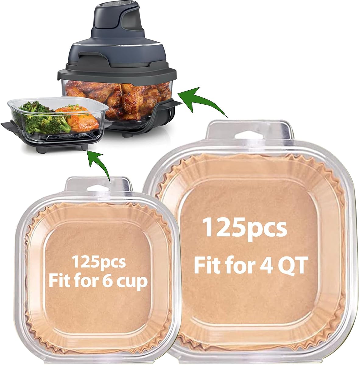 Air Fryer Liners for Ninja Crispi, Disposable Ninja Crispi Accessories | 125+125Pcs Ninja Crispi Liners Disposable for Ninja Crispi 4-in-1 Portable Glass Air Fryer Cooking System, Non-Stick