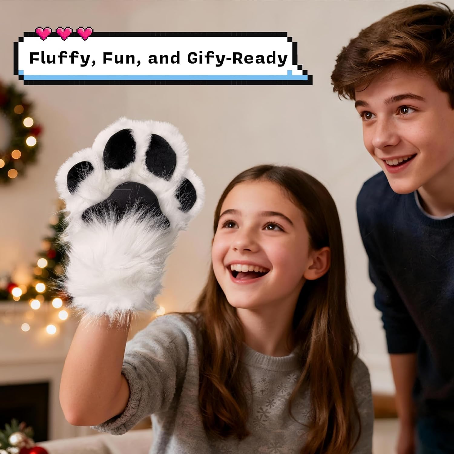 Furry Paws with Built-in Whistle, No-Claws Design, Faux Fur Plush Cat Gloves, Fursuit Paw Gloves for Adults - Image 7
