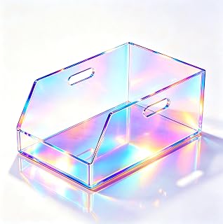 Gelite Stackable Storage Bins Open Front Organizer Bins with Handles Acrylic Storage Container for Pantry Kitchen Cabinet Bathroom Closet Office Organization, 15.4x11.4x6.7'', Iridescent