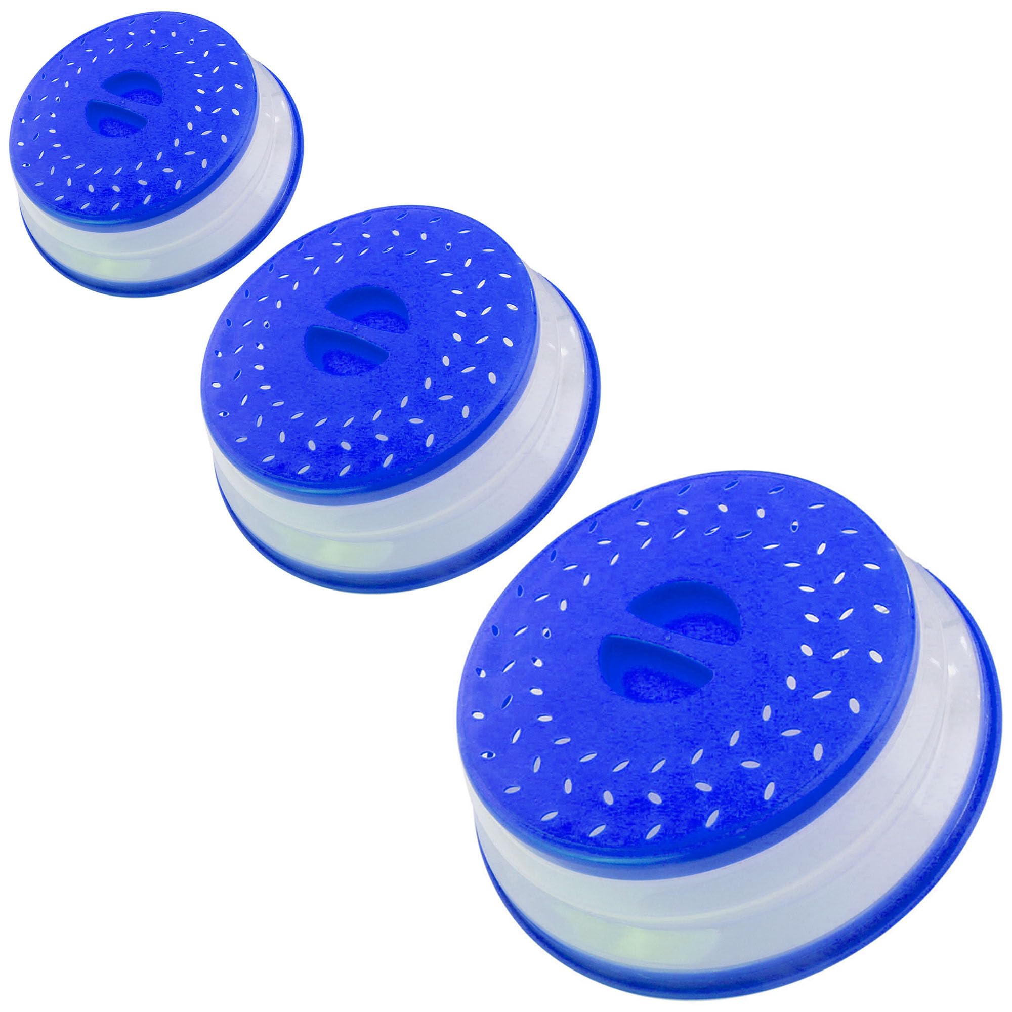 Collapsible Microwave Splatter Cover, Dishwasher-safe, Microwave Plate Cover With Steam Vent，BPA-Free Silicone & Plastic (Set of 3,blue)