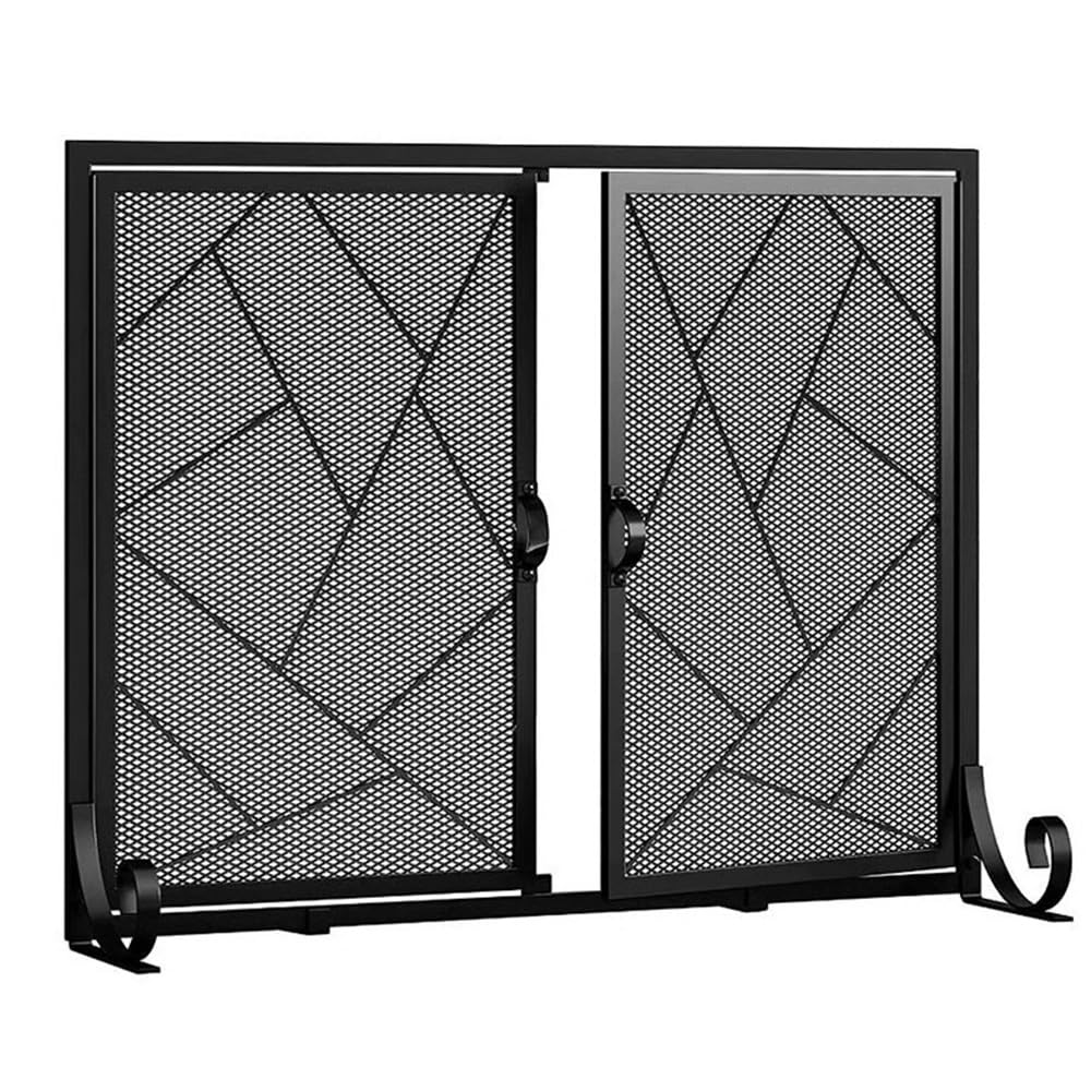 Salvachispas Chimenea Mampara for Chimenea de Doble Puerta for con Puertas batientes Marco Hierro Fundido Acabado Malla metálica Duradera Color Negro Protector Chimenea