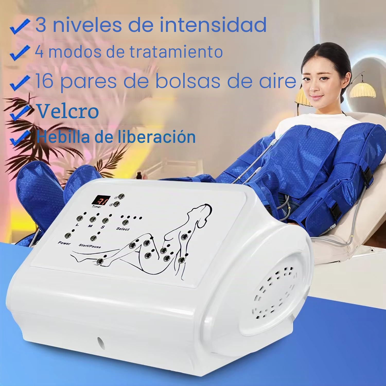Máquina de Drenaje Linfático Presoterapia Profesional,4 Programas,16 Airbag,Adelgazamiento Corporal,Alivio Dolor Muscular,Máquina Compresión Piernas 3 En 1 Masajeadores Pies