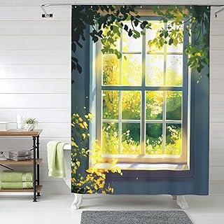 Shower Curtain Window Tree Morning Waterproof Fabric Stylish Durable Bathroom Decor,Quick-Dry,60x72inches,Includes 12 Iron Hooks